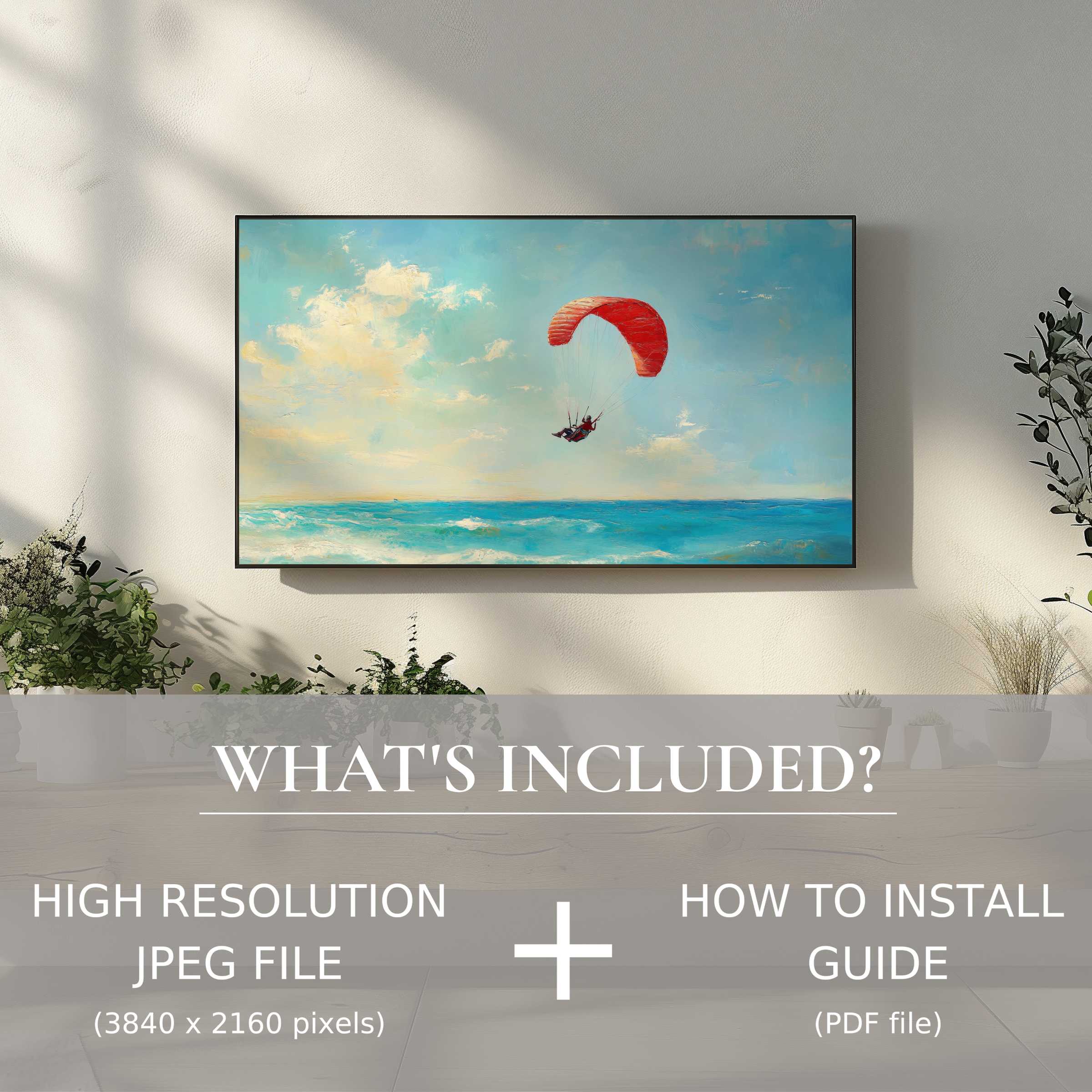 Elegant beach digital TV art download with easy use, enhancing your stylish living space with serene coastal charm