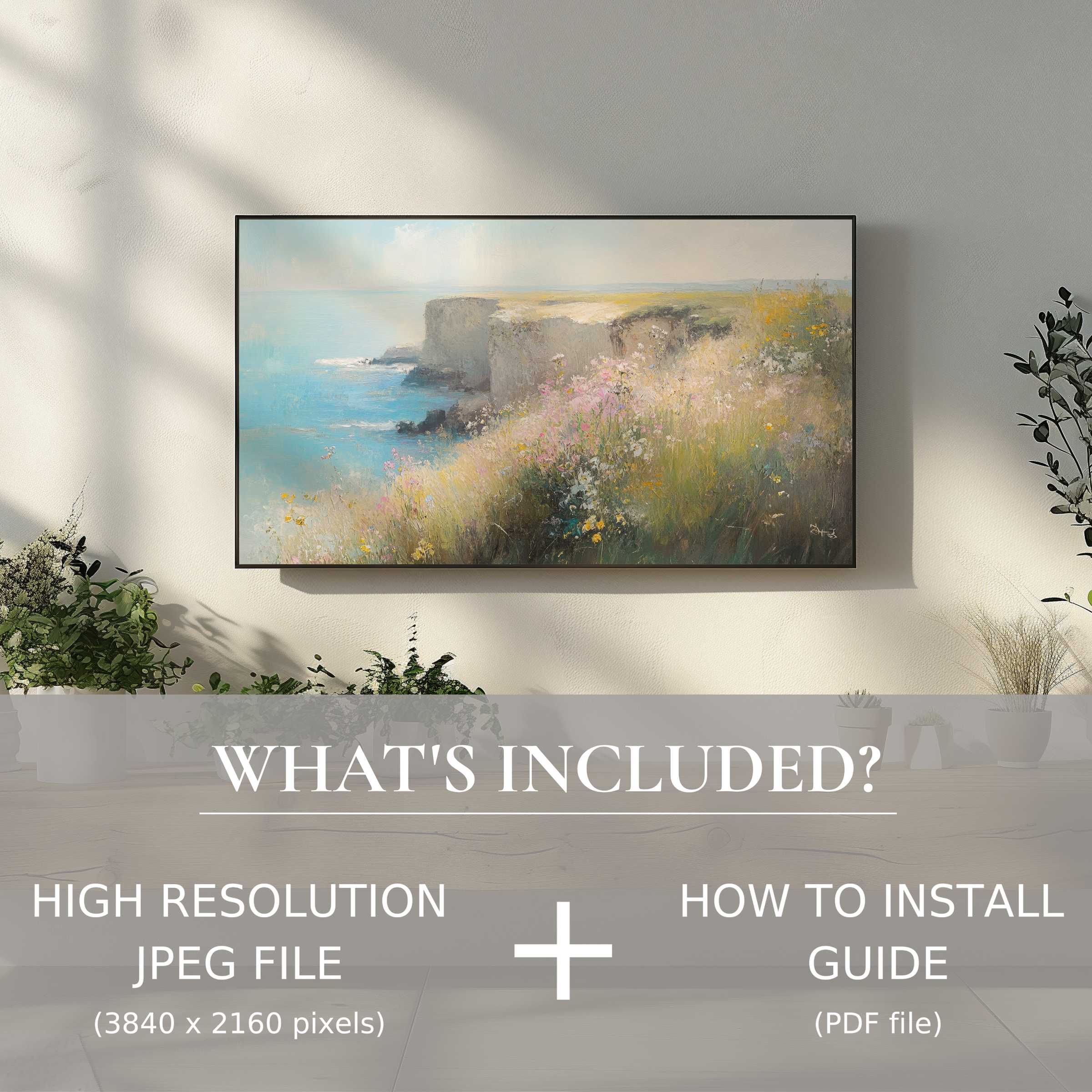 Elegant summer digital TV art download enhances your living space with easy, high-res digital use and serene coastal blooms