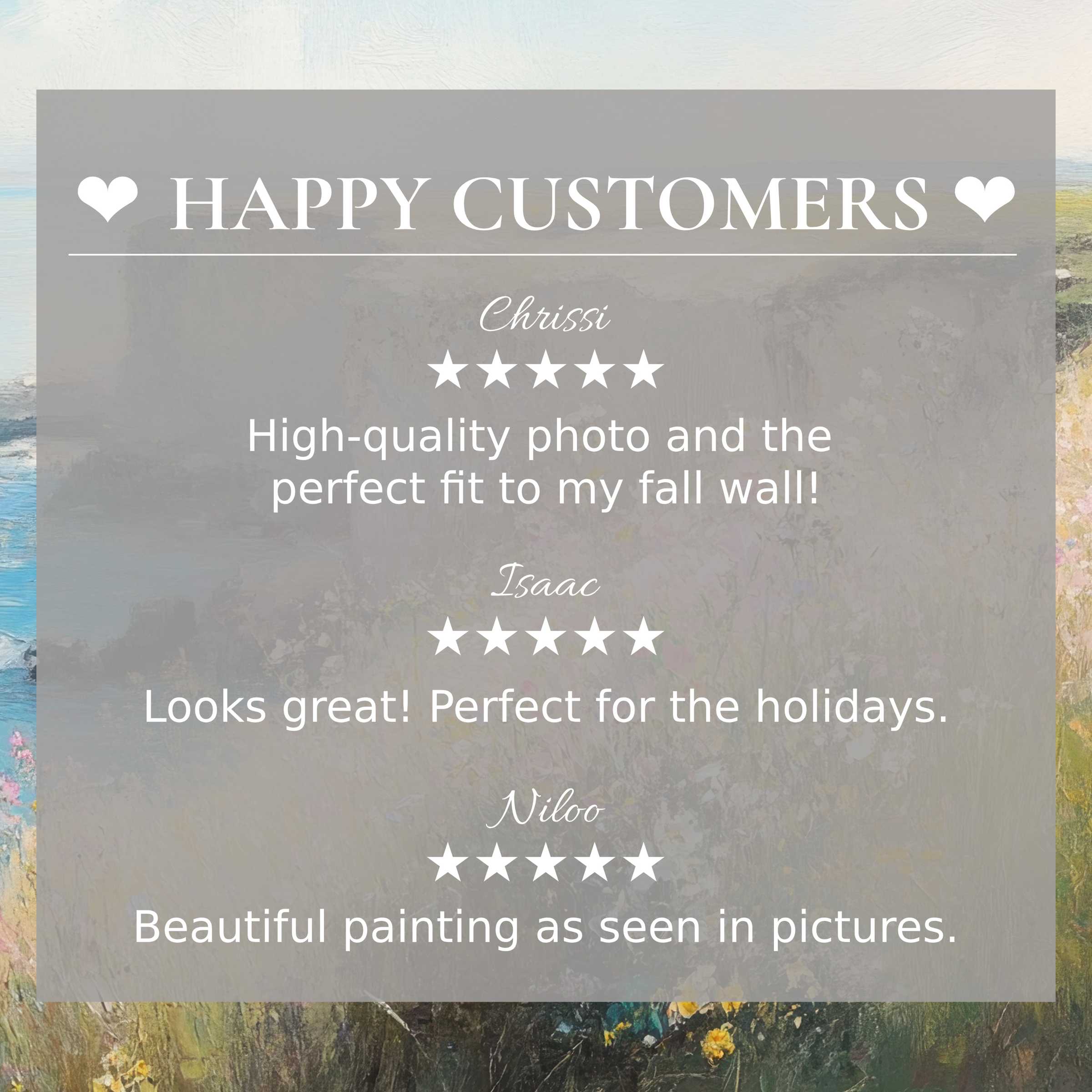 Summer art for Frame TV with abstract sunset colors; happy customer reviews build trust and showcase elegance