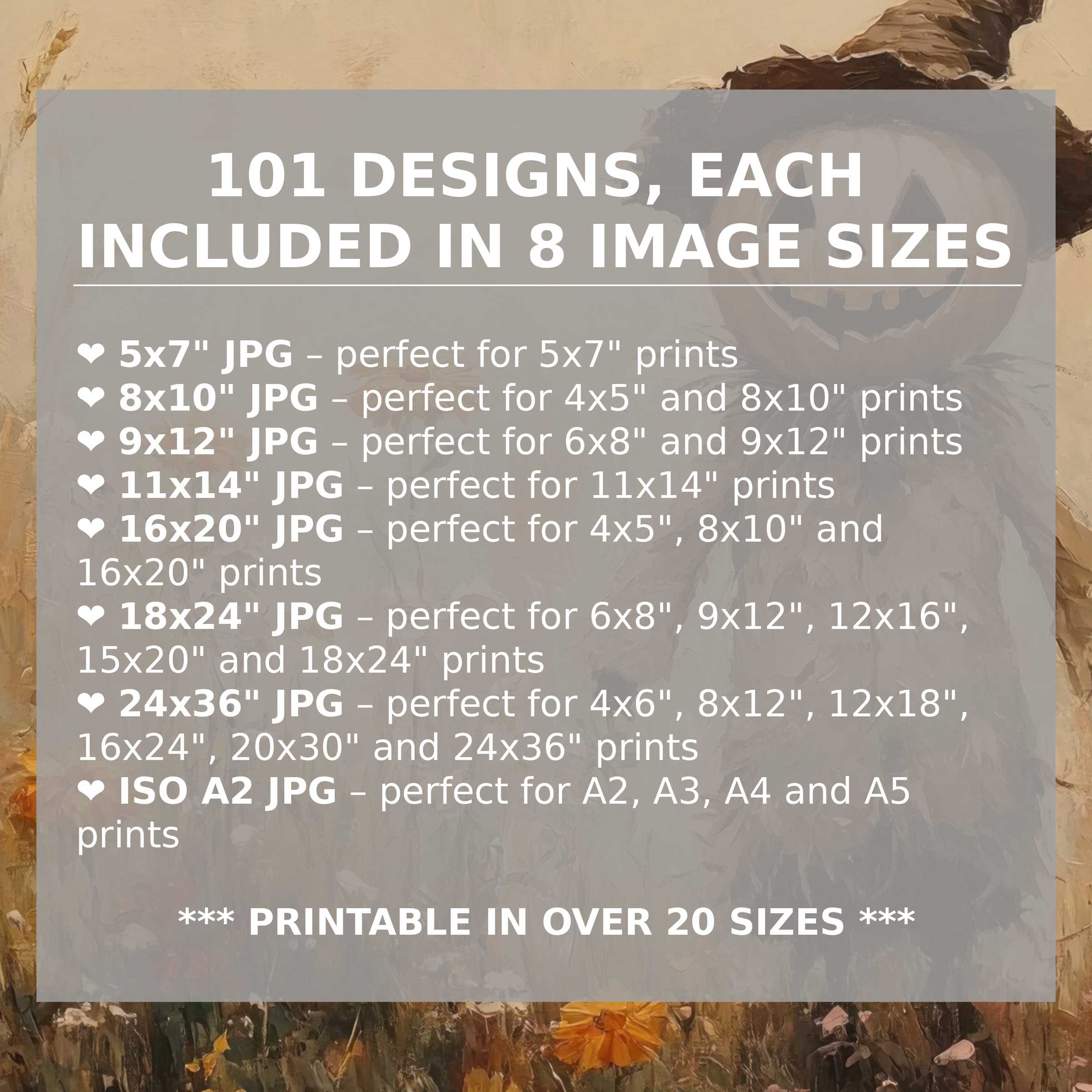 High-res Halloween Digital Art Prints Set, crisp clarity, multiple sizes, instant download for refined decor