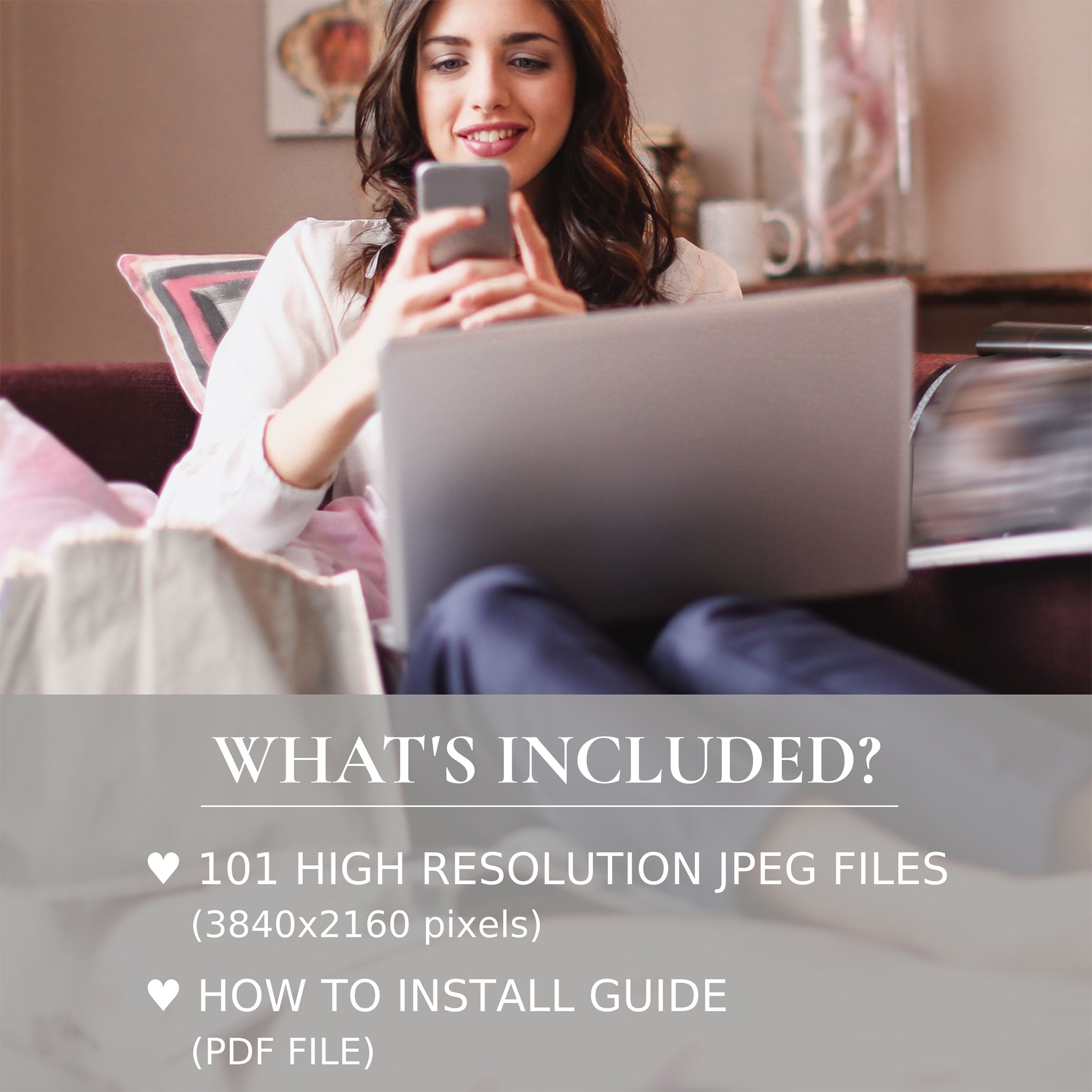 Minimalist Frame TV Art Bundle download with 101 high-res JPEGs (3840x2160) plus detailed PDF install guide