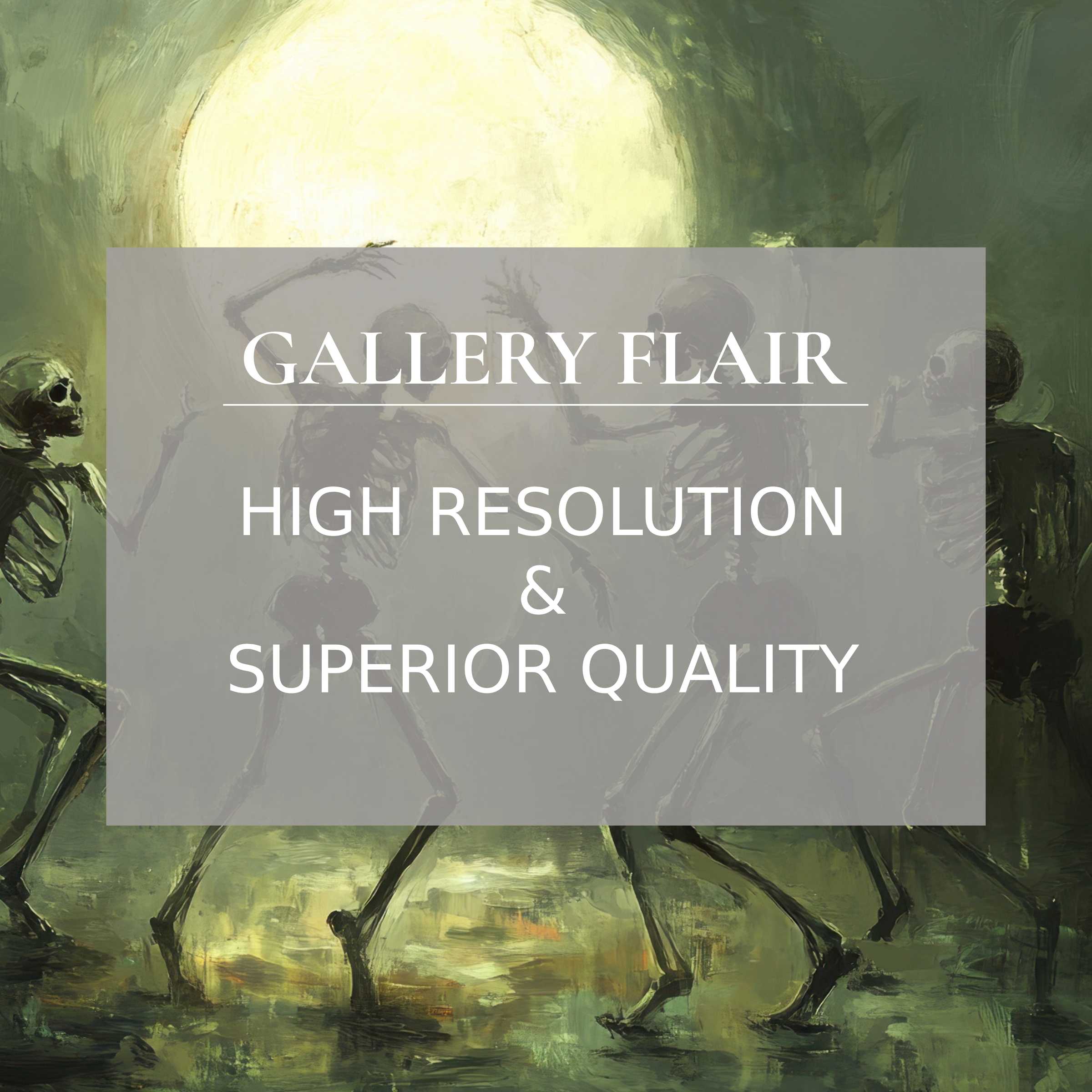 Ethereal Halloween printable art featuring hauntingly detailed skeletons dancing under a radiant full moon, enriching modern interiors with bold, atmospheric charm