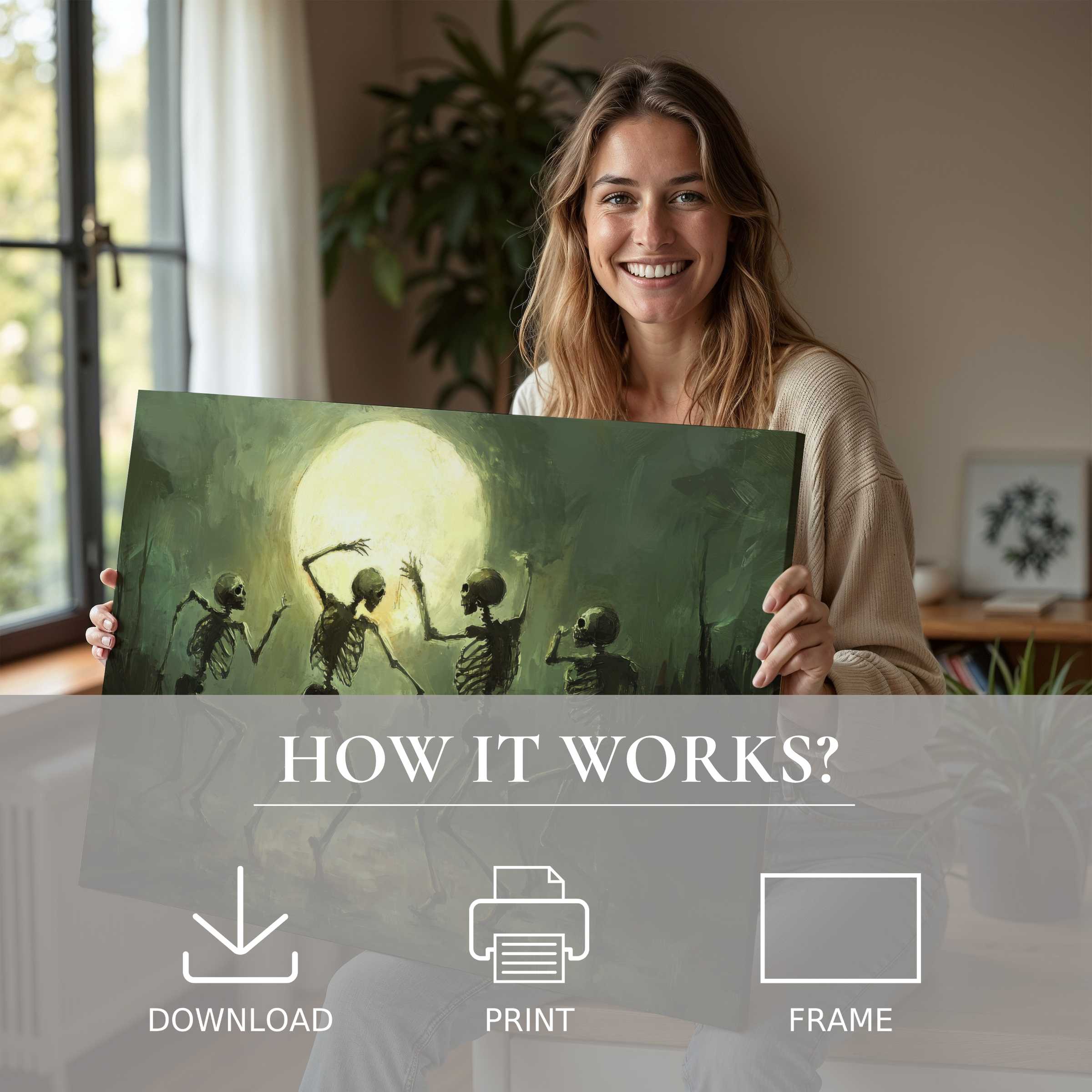 Elegant halloween digital art print evokes joy and connection, bringing serene warmth to modern living spaces with effortless style