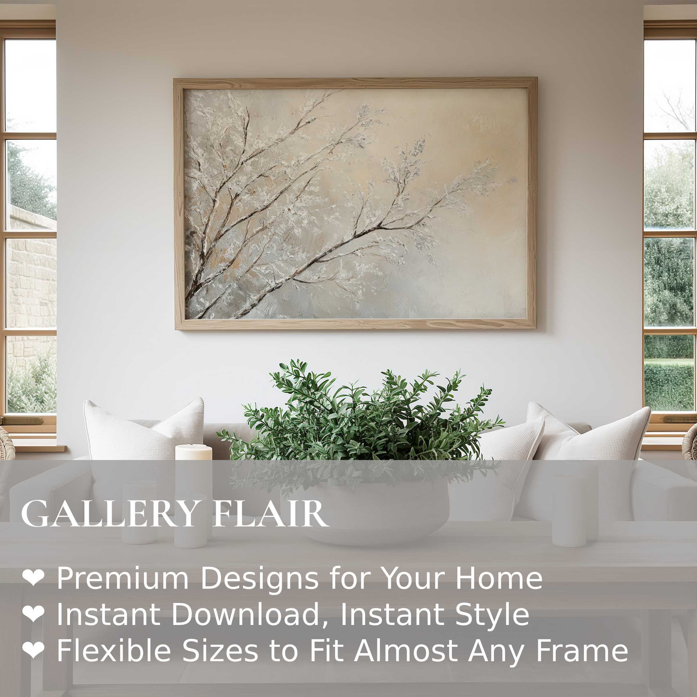 Elegant tree wall art print with soft, radiant branches in a serene neutral palette, enhancing modern minimalist interiors with calming natural beauty