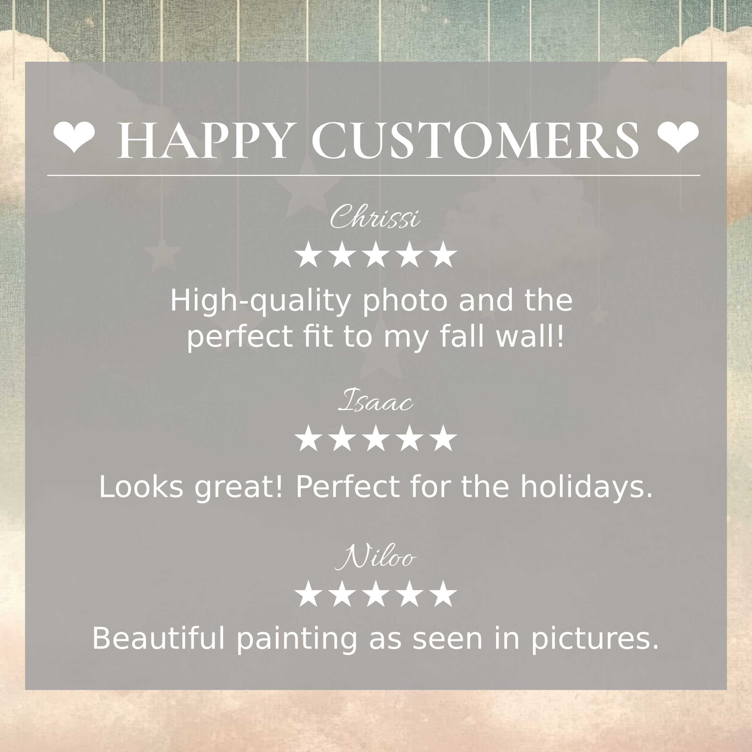 Nursery art for Frame TV with soft sky hues, showcasing happy customer reviews and elegant, trustworthy design