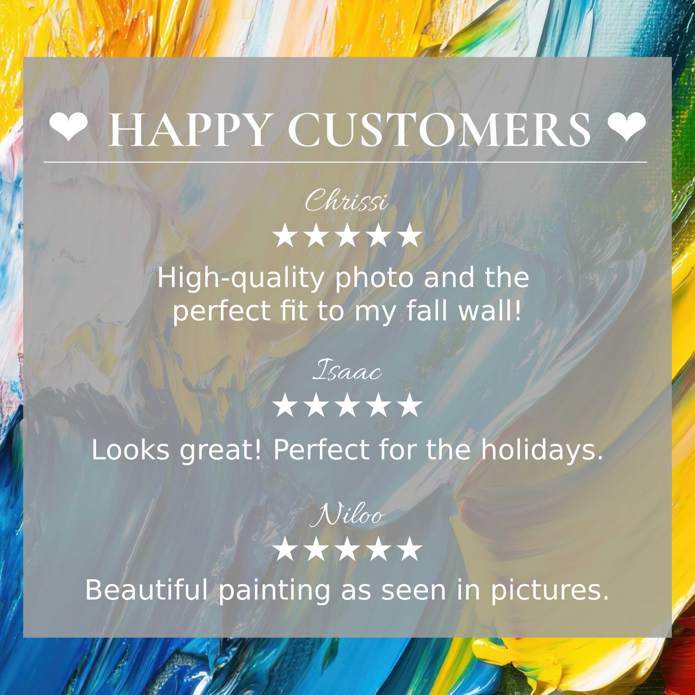 Modern art for Frame TV with abstract sunset hues; happy customer reviews build trust and highlight its elegant appeal