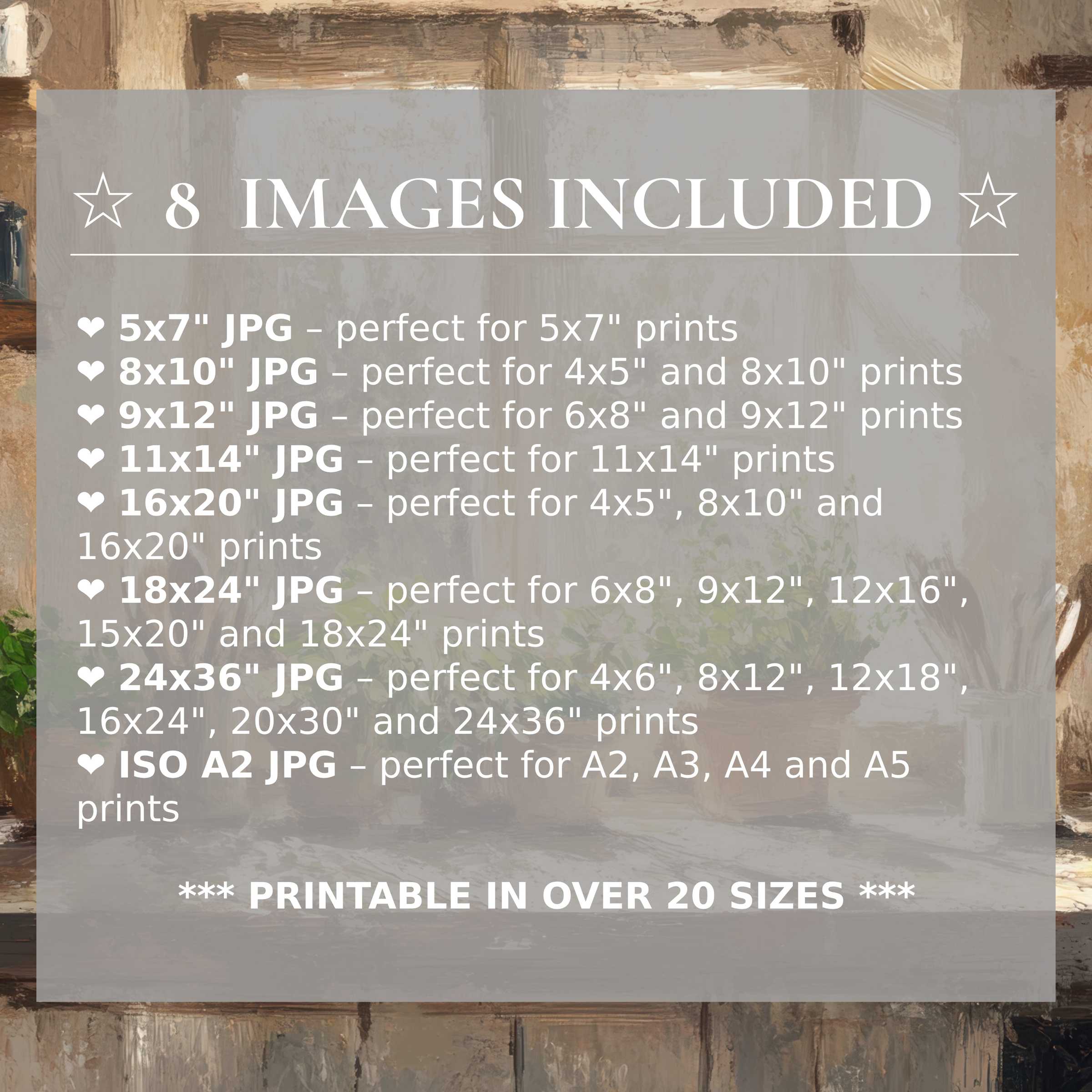 Farmhouse digital print in warm earth tones, offering radiant, timeless charm with 8 high-quality sizes included for versatile, elegant modern decor