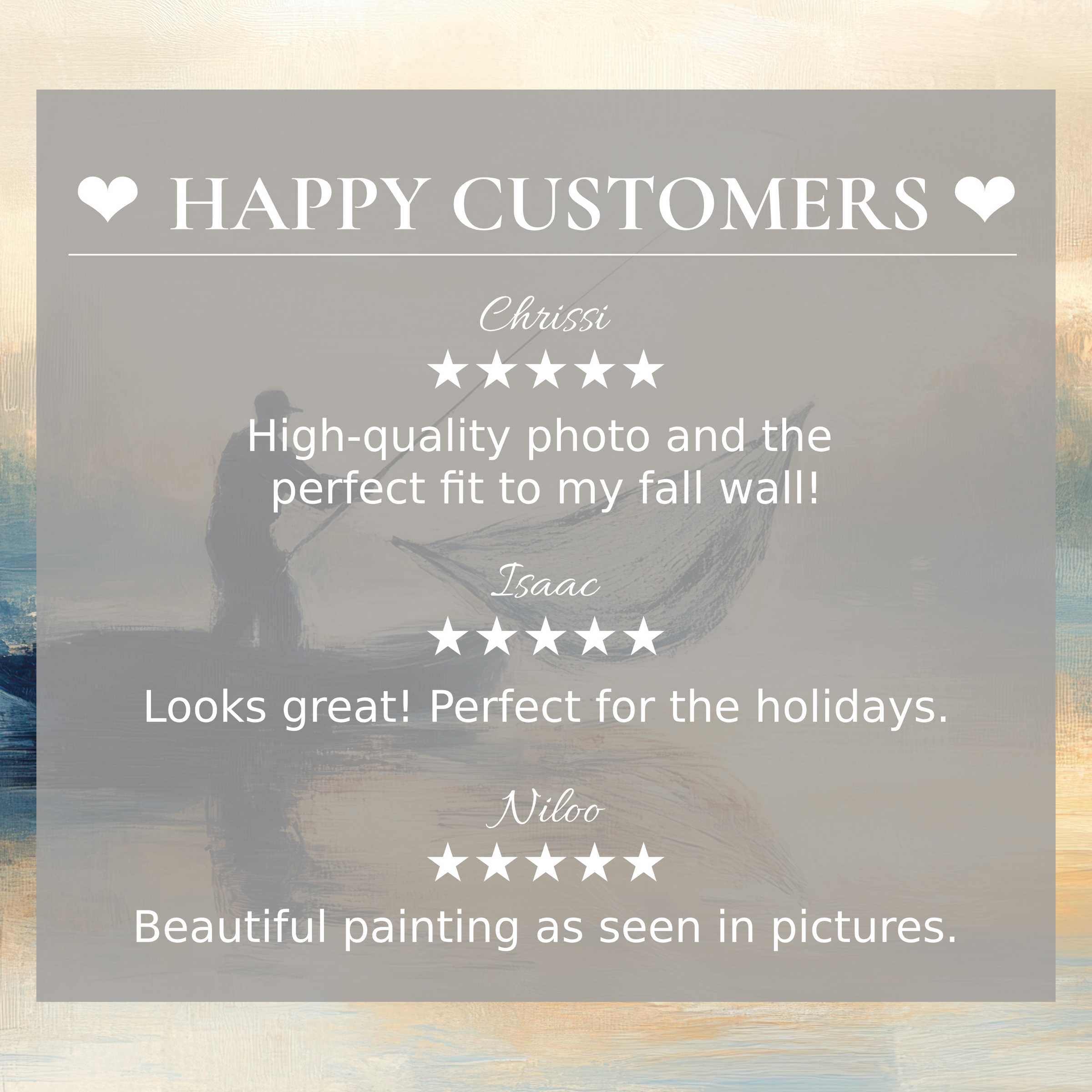 Elegant coastal art for Frame TV with abstract sunset hues, showcasing happy customer reviews to inspire trust and style