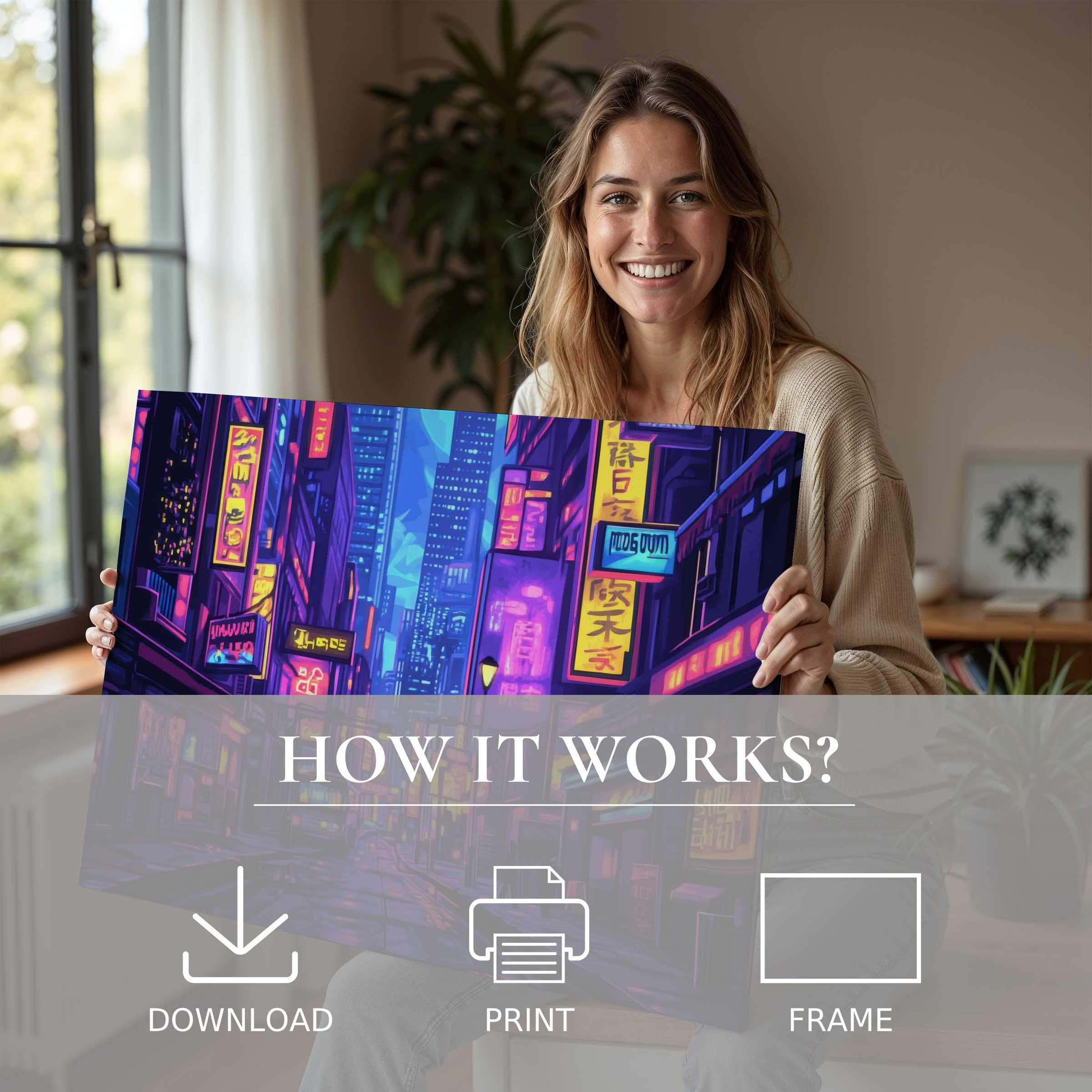 Bright pop art digital art print transforms modern living spaces with joy and effortless style, embodying vibrant urban energy