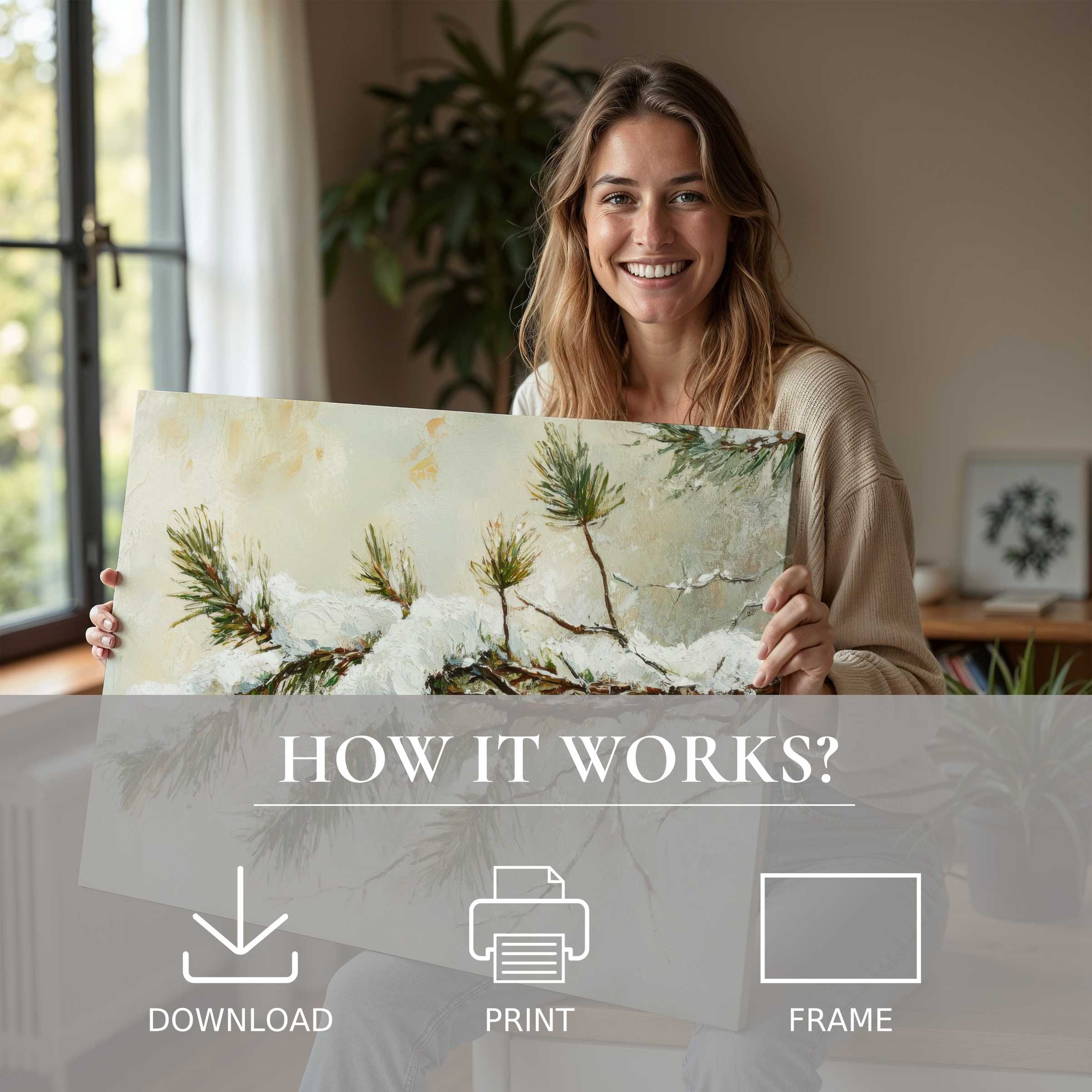 Radiant joy in a modern home reveals the effortless elegance of winter digital art print, inspiring a serene connection with nature
