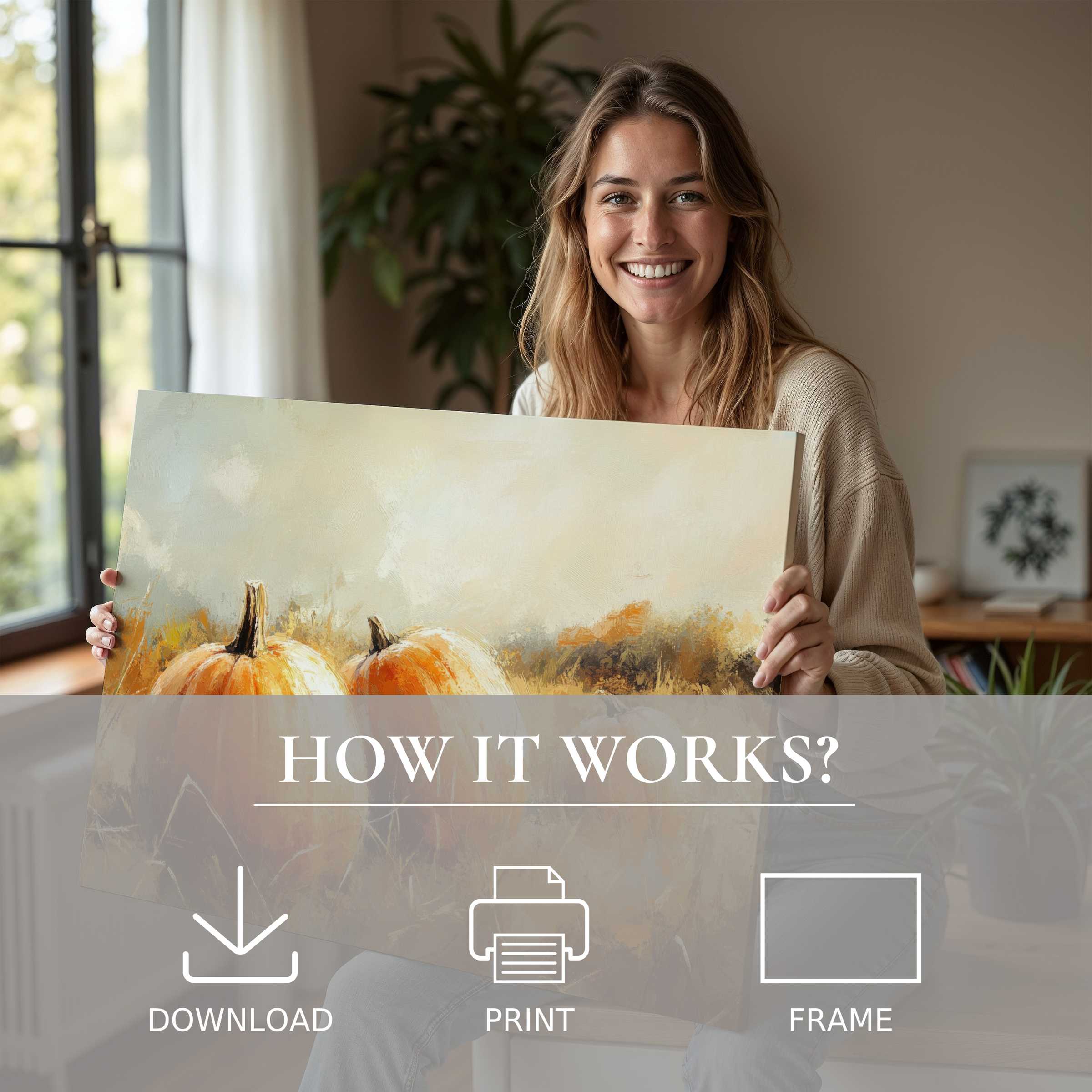 Elegant fall digital art print embraced in a sunlit modern home, evoking warmth, joy, and effortless style