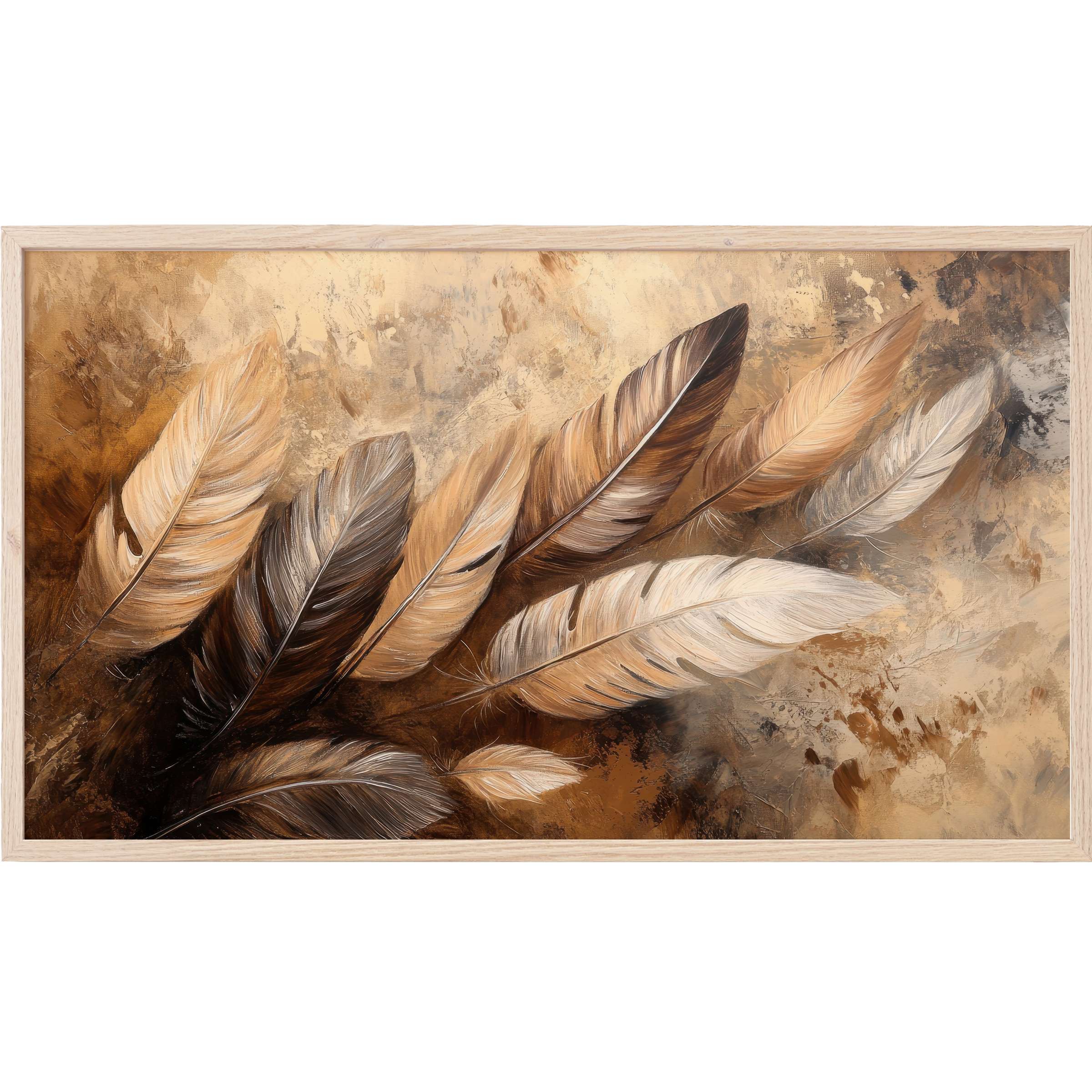 Elegant boho Frame TV Art featuring soft, textured feathers in warm earth tones and rich browns, perfect for modern spaces