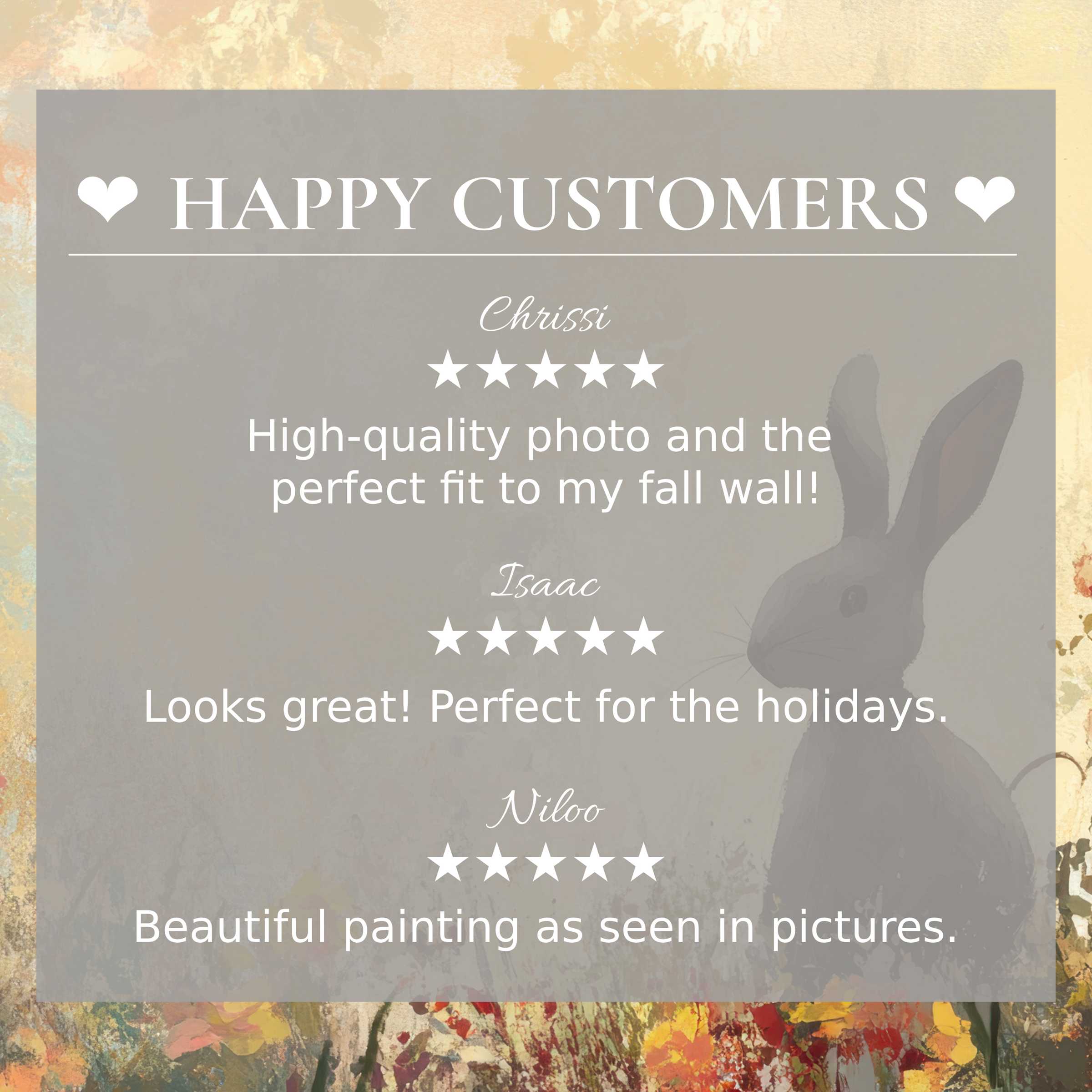 Elegant easter art for Frame TV with abstract sunset hues, showcasing happy customer reviews for trusted style