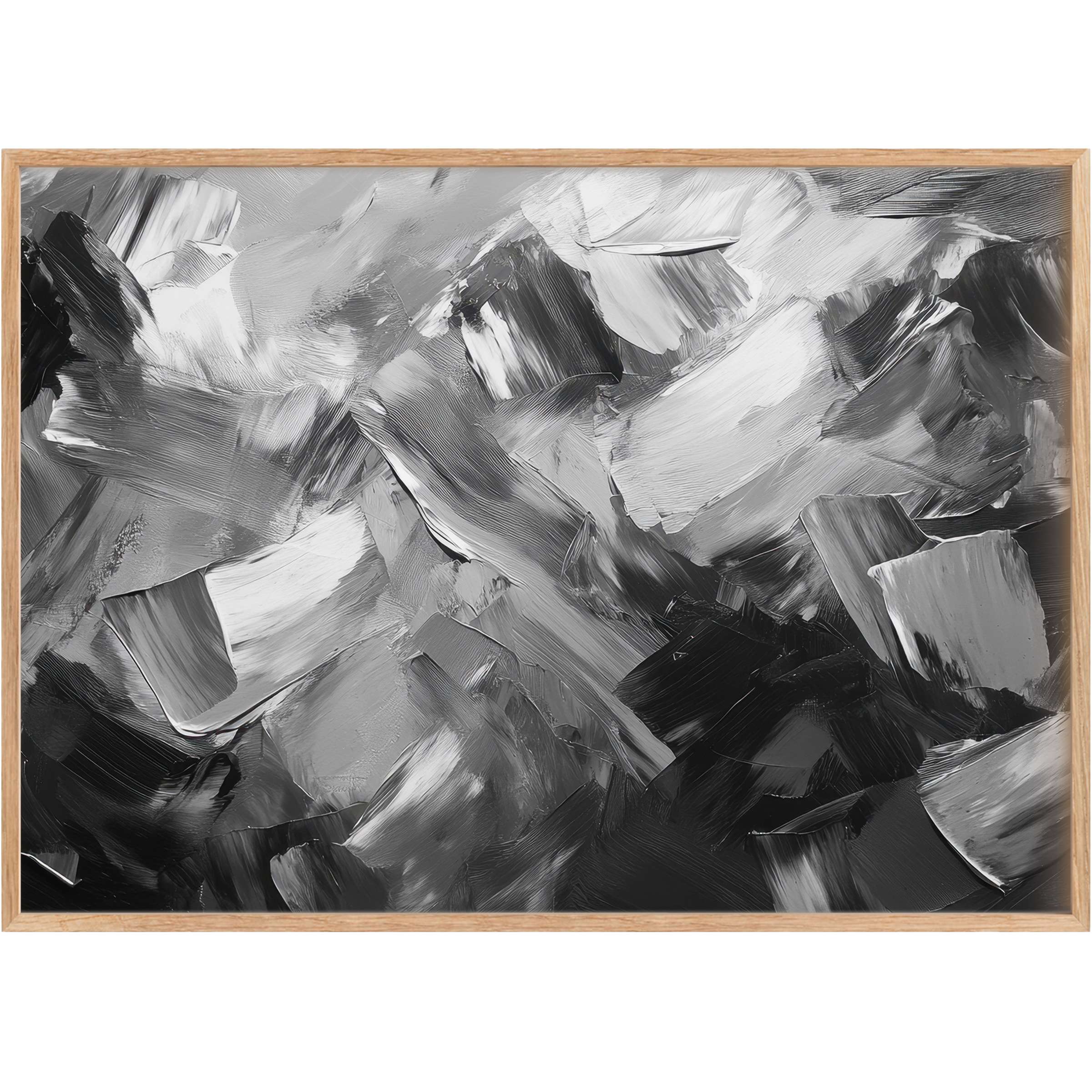 Dynamic black and white printable wall art with bold brushstrokes, creating a striking, sophisticated ambiance for chic interiors