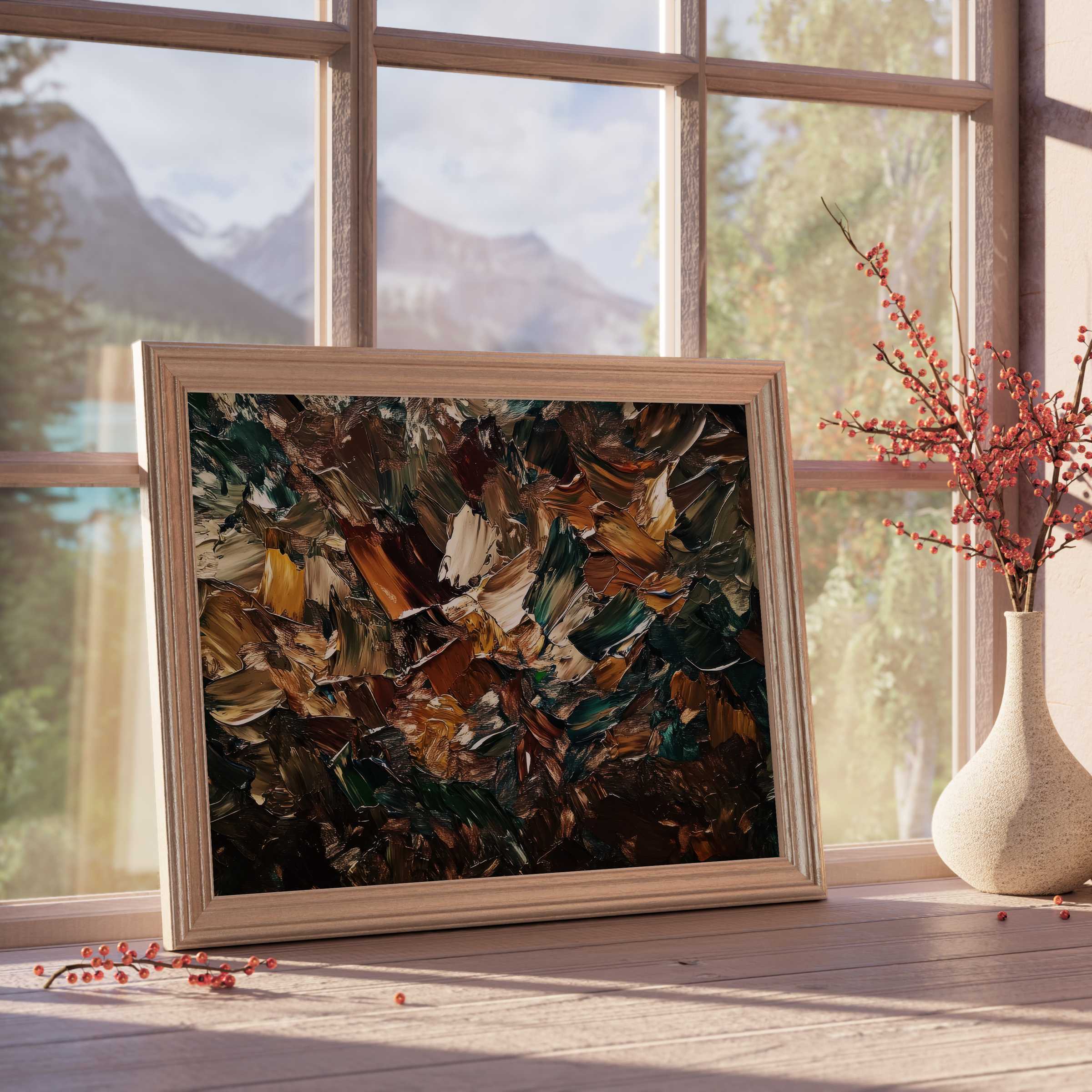 Lush abstract downloadable art in rich earth tones, elevating refined living spaces with warm, textured elegance and timeless style