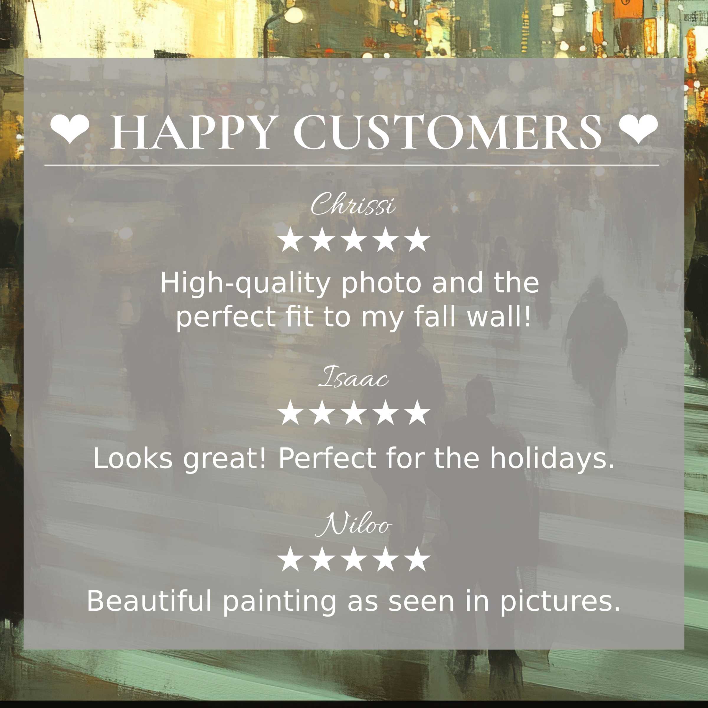 Urban art for Frame TV with abstract cityscape hues; happy customer reviews build trust and highlight refined elegance