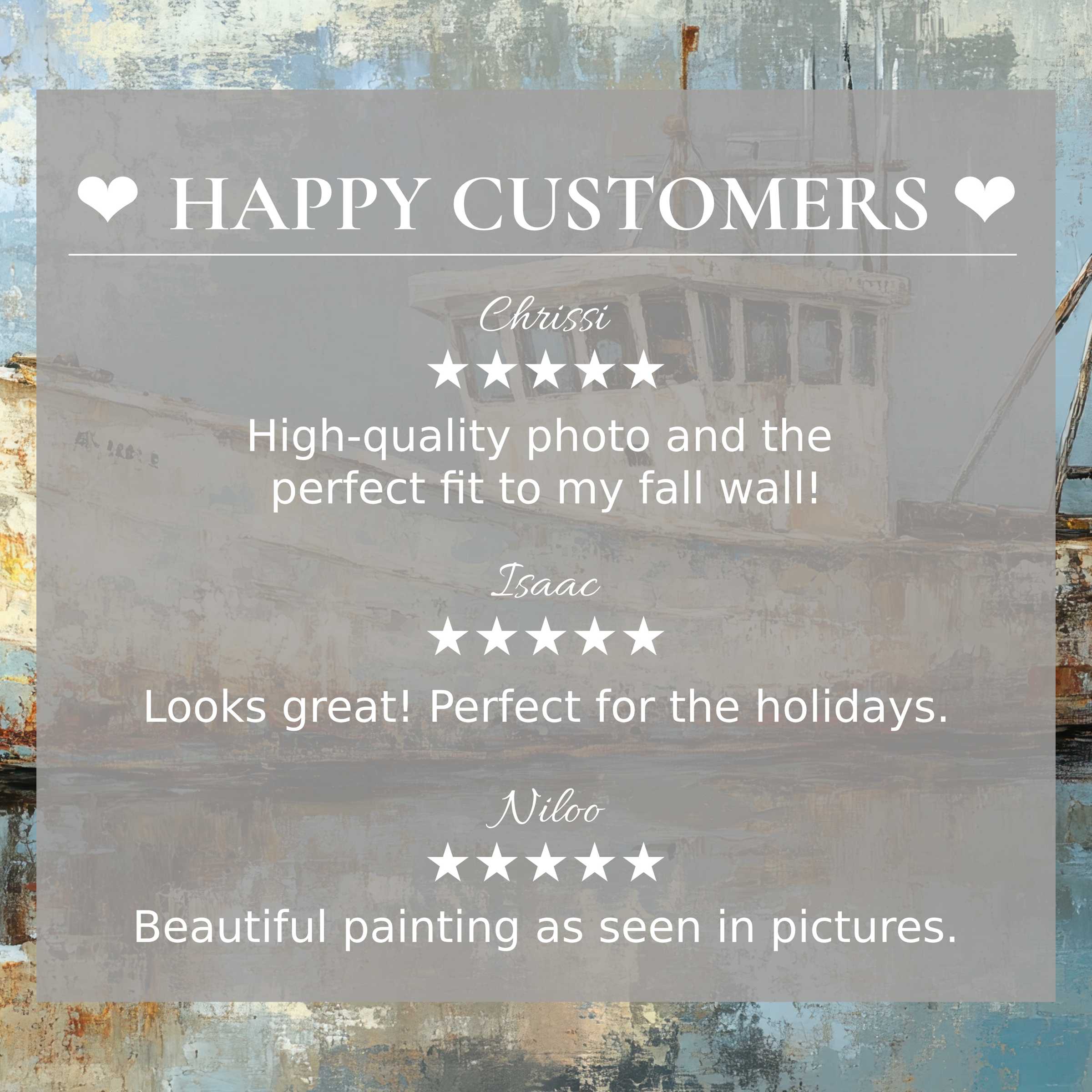Coastal art for Frame TV with abstract muted sunset tones, showcasing happy customer reviews and refined style