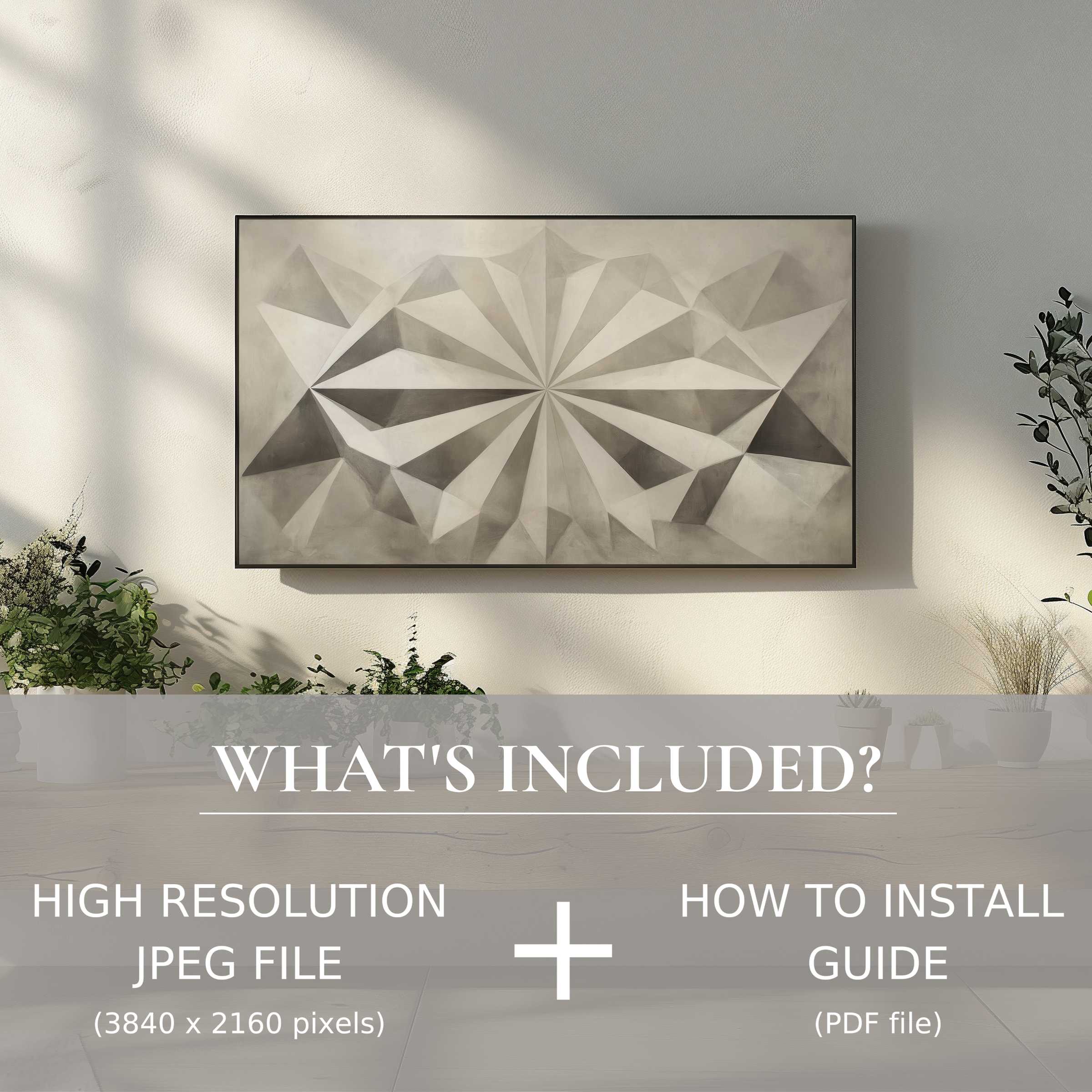 Neutral digital TV art download with easy use, enhancing your modern living space with elegant geometric decor