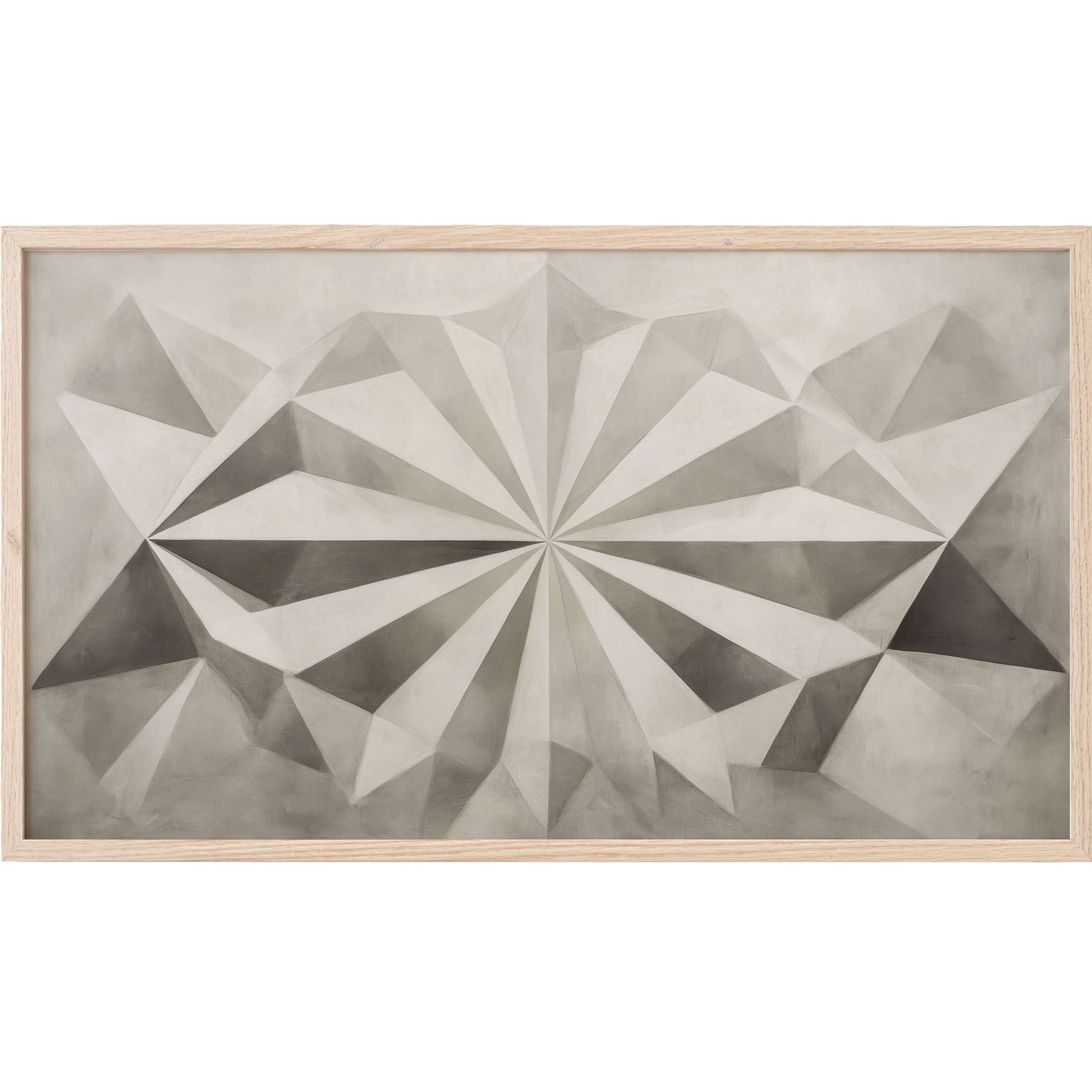 Geometric facets in muted grays create depth and elegance, perfectly complementing neutral Frame TV Art