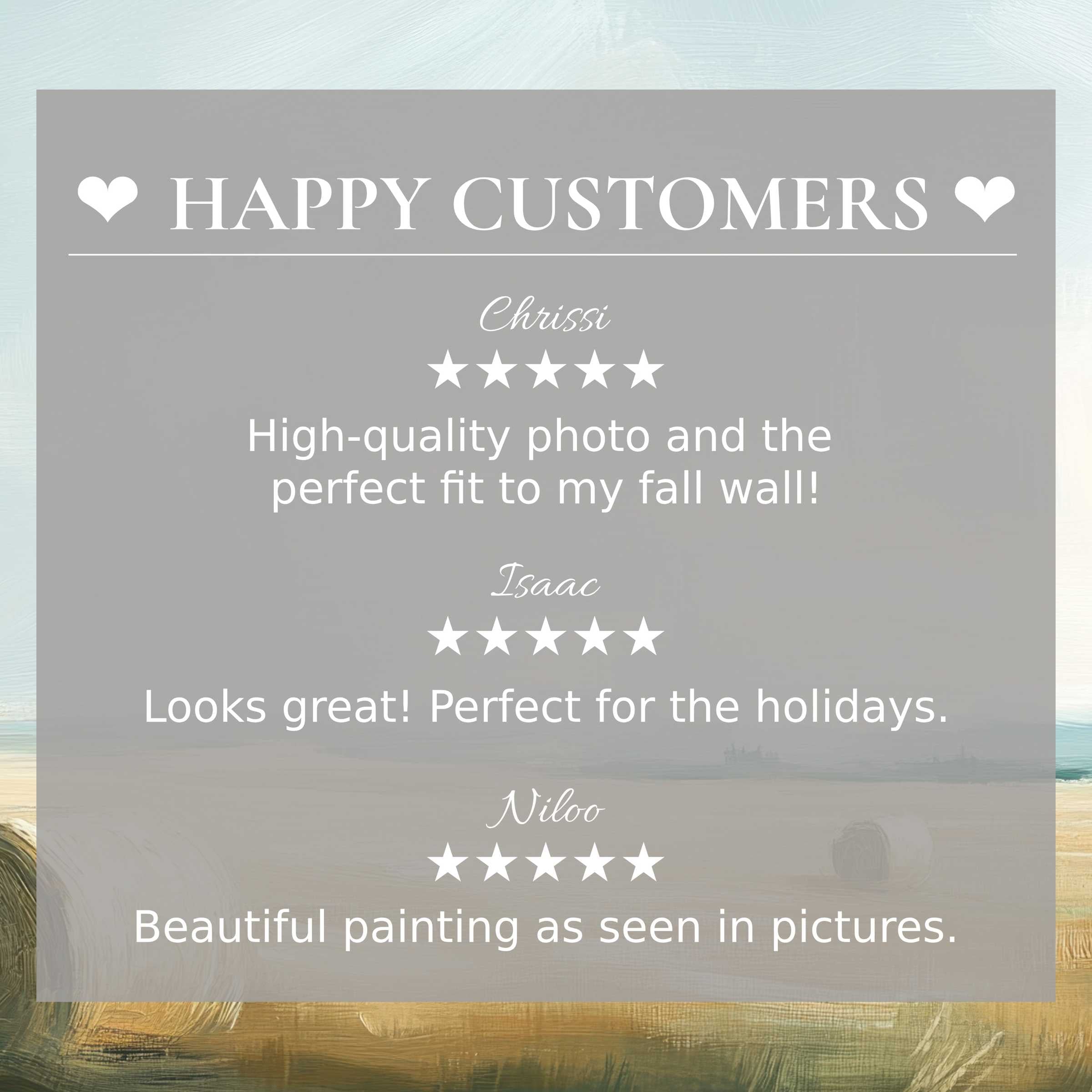Elegant landscape art for Frame TV with abstract sunset hues and happy customer reviews building trust and style appeal