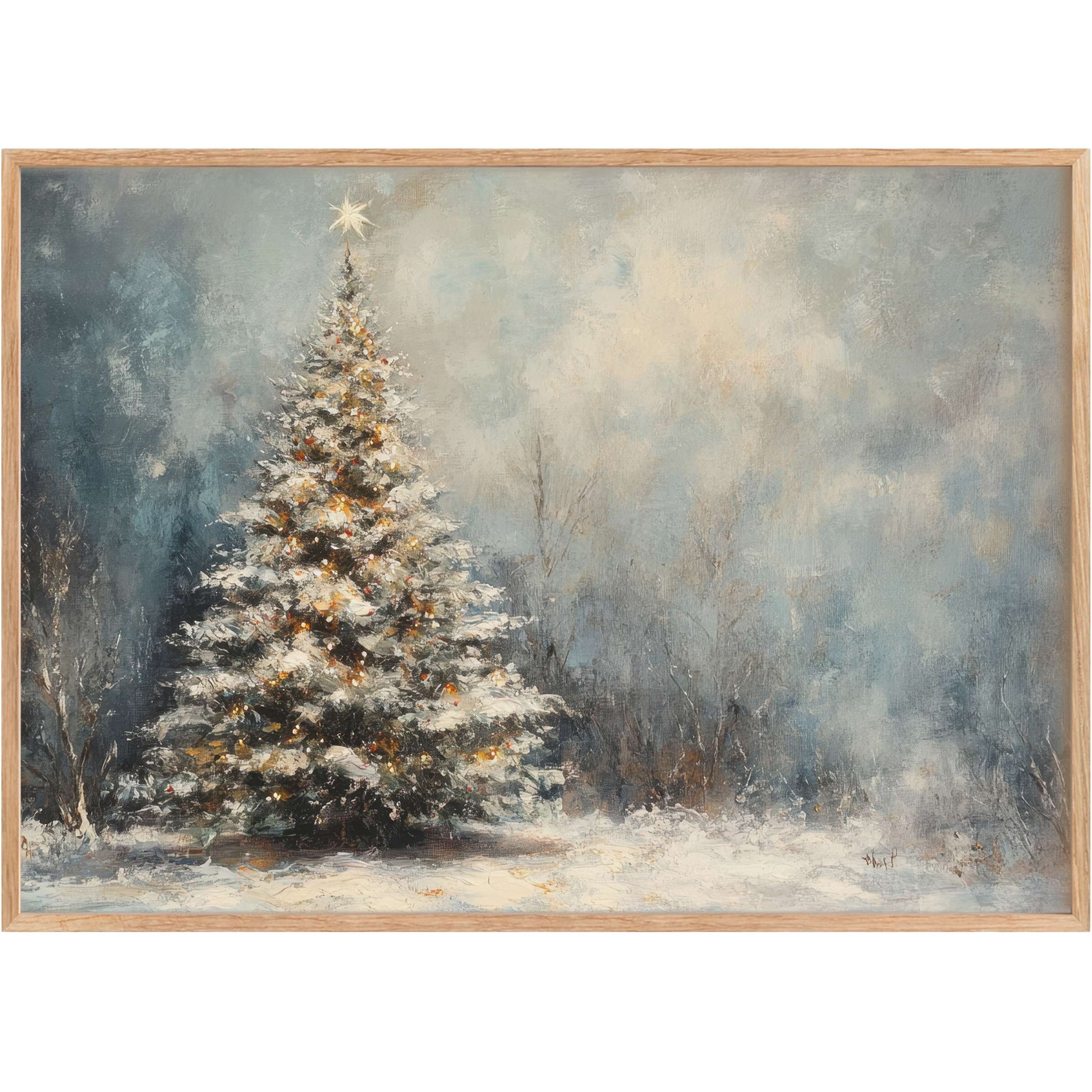 Evoke serene elegance with this Christmas printable wall art, where frosted whites and muted blues create a tranquil winter glow