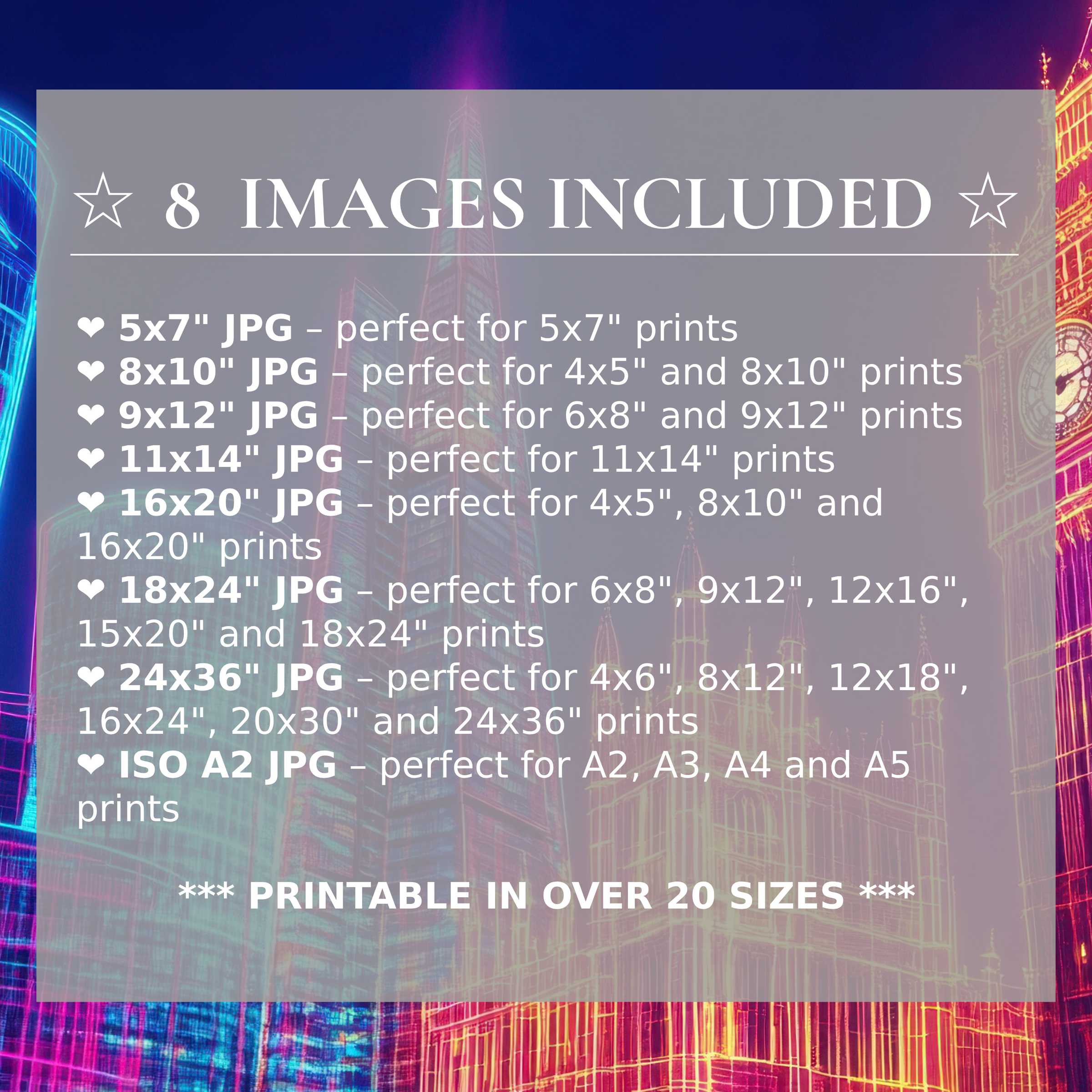 Radiant pop art digital print in vivid neon blues and magentas, offered in 8 high-quality sizes included for versatile modern interiors