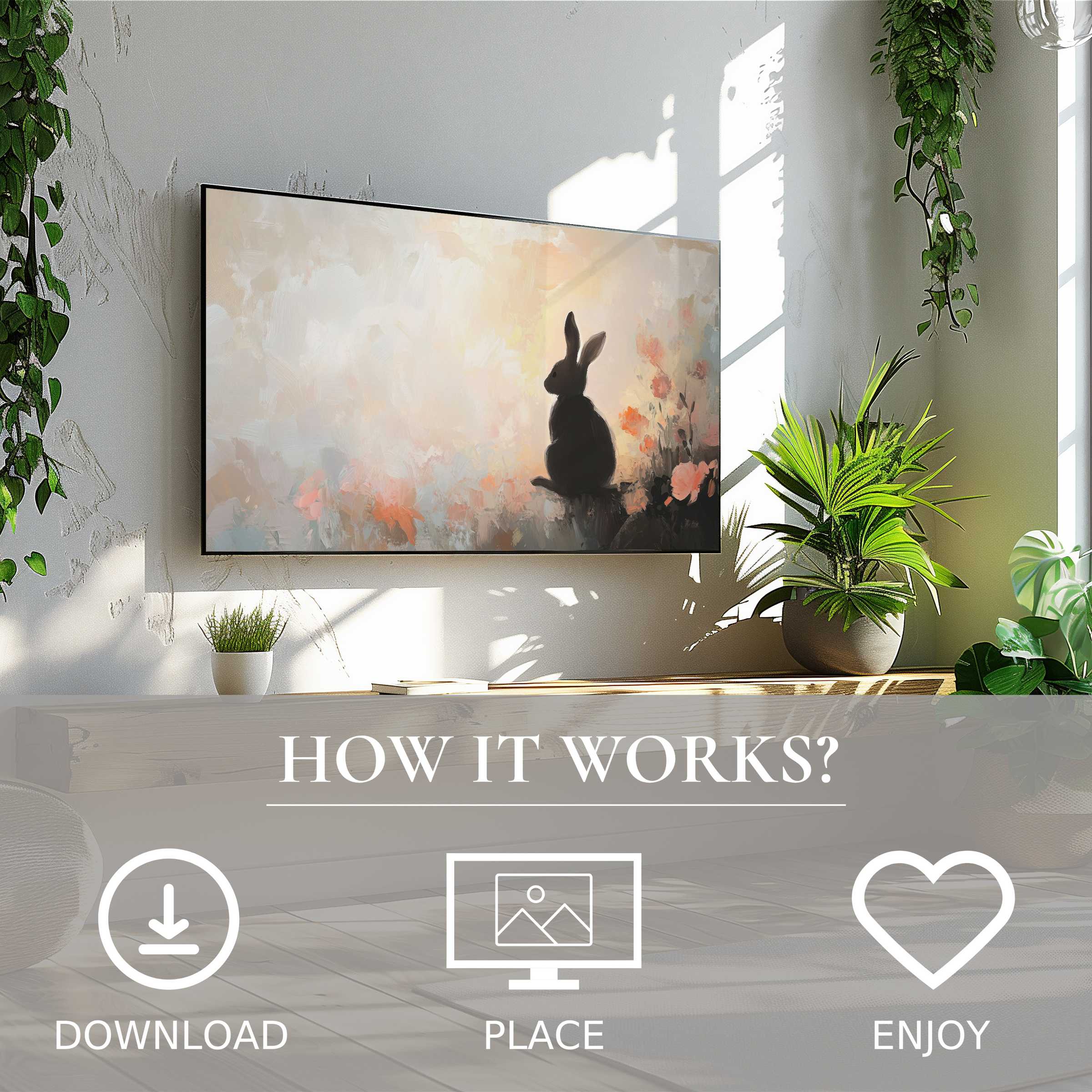 Easter art for Samsung TV with soft sunset tones, easy digital download enhances modern living spaces beautifully