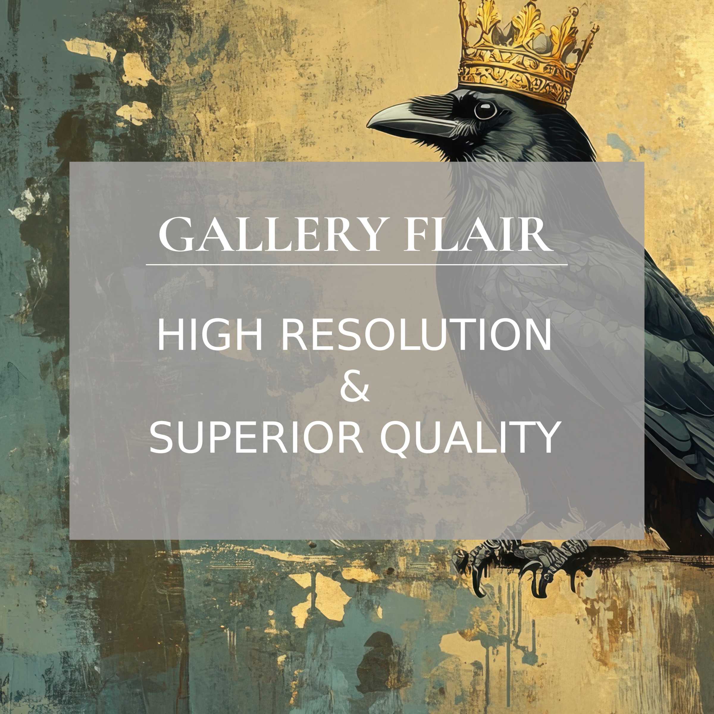 Elegant, high-resolution street art Frame TV picture featuring a regal crow with a golden crown and textured background