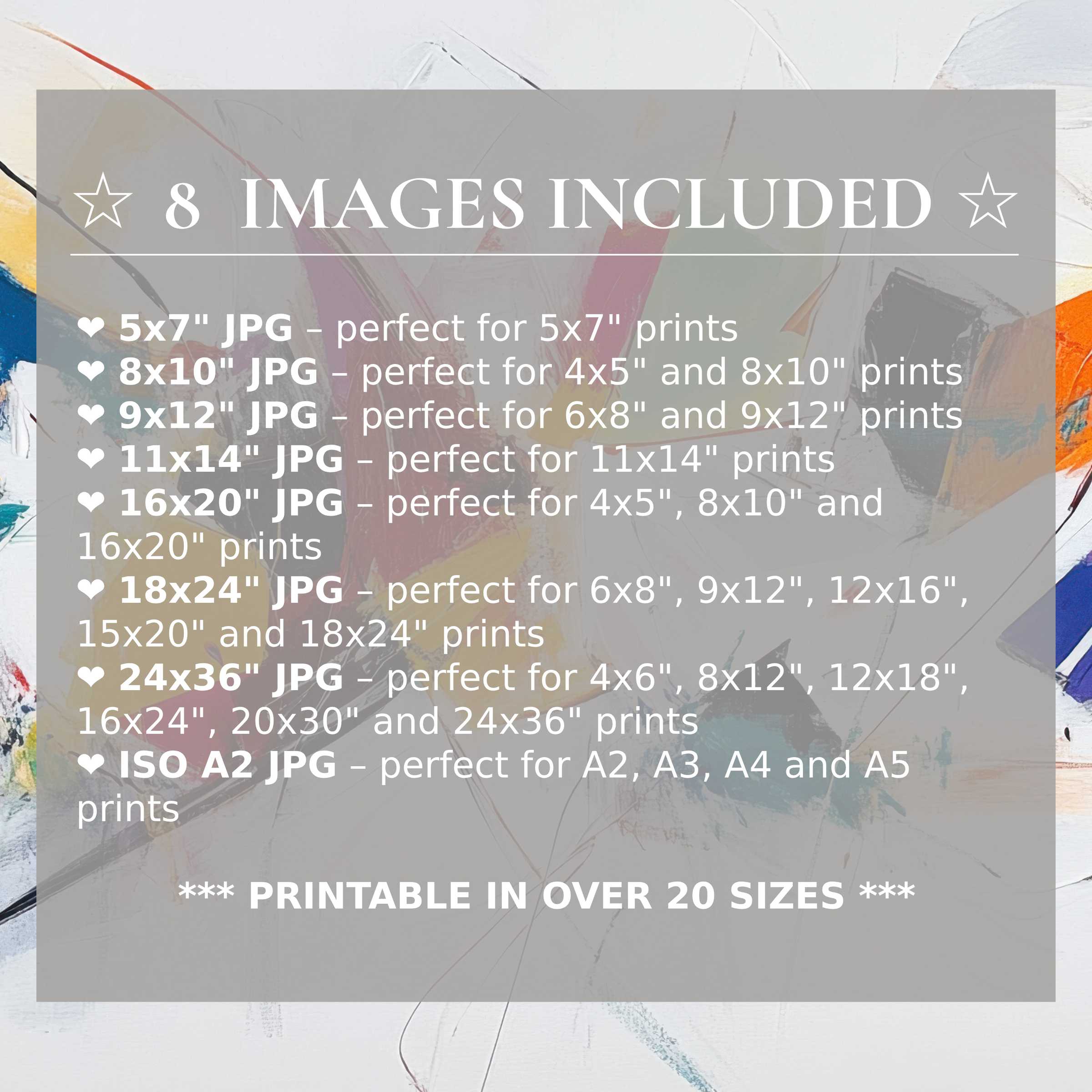 Radiant abstract digital print in vibrant blues, oranges, and neutrals, offered in 8 high-quality sizes for versatile modern interiors