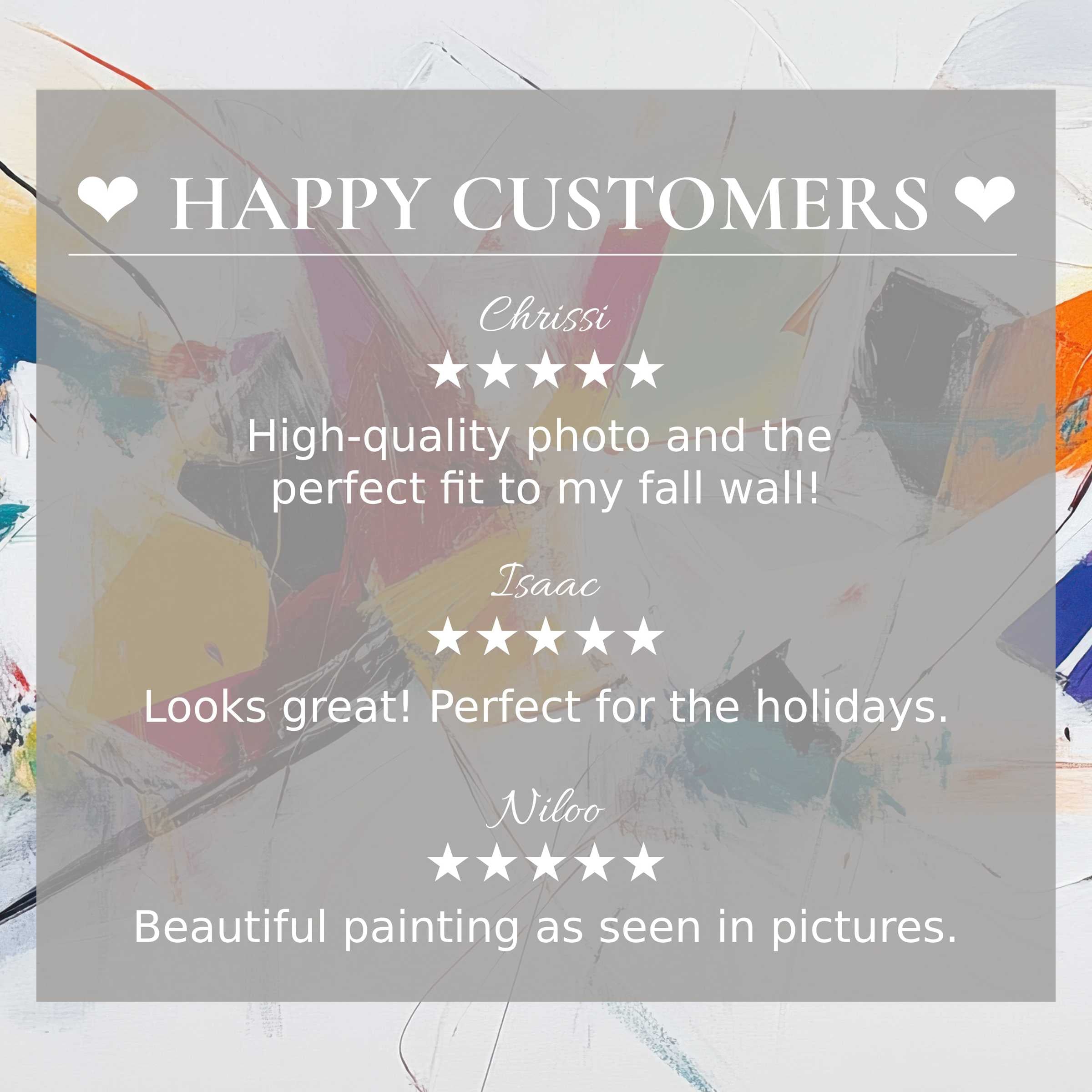 Abstract art for Frame TV with elegant sunset hues, showcasing happy customer reviews to inspire trust and style
