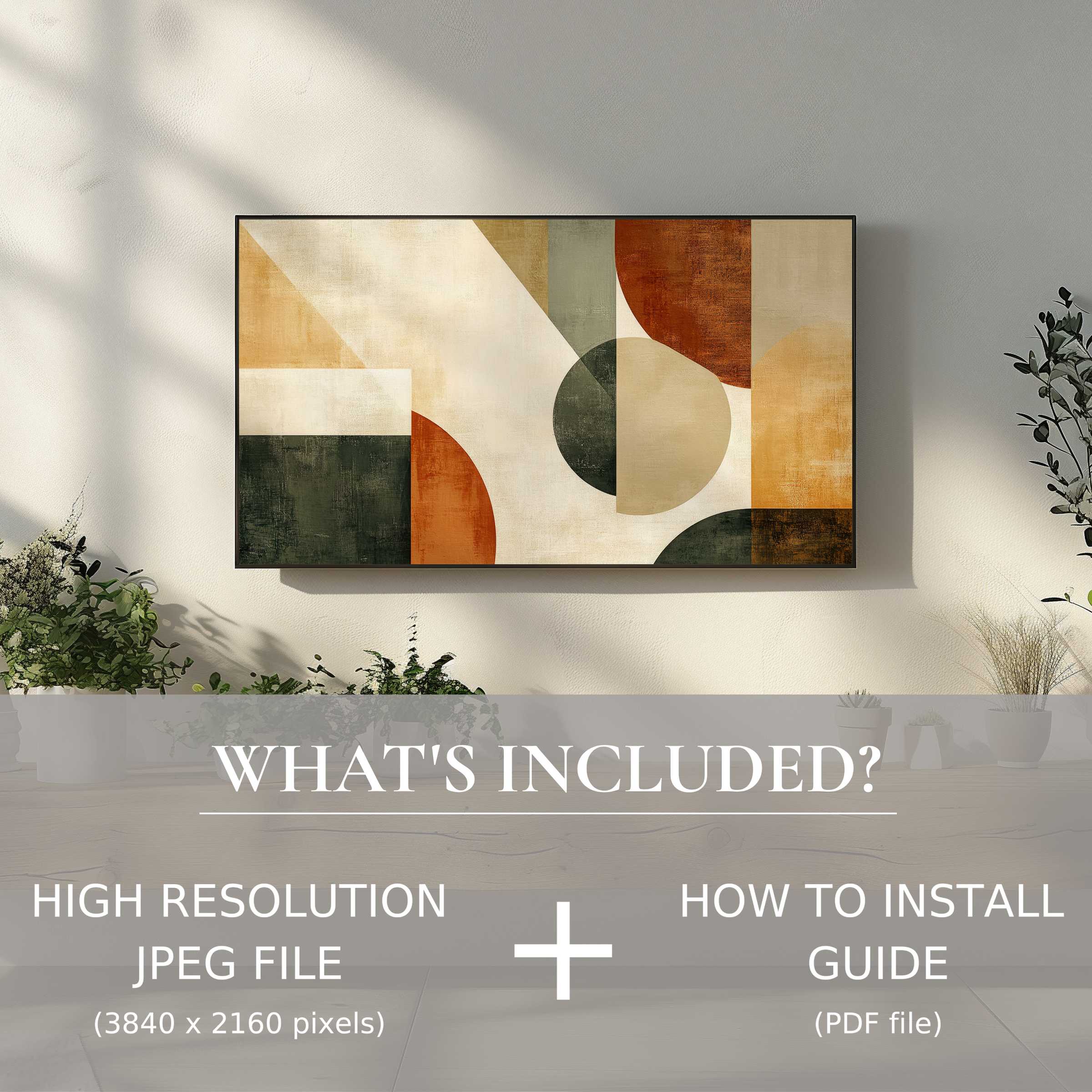 Elegant modern digital TV art download in warm tones, enhancing living spaces with easy digital use and style