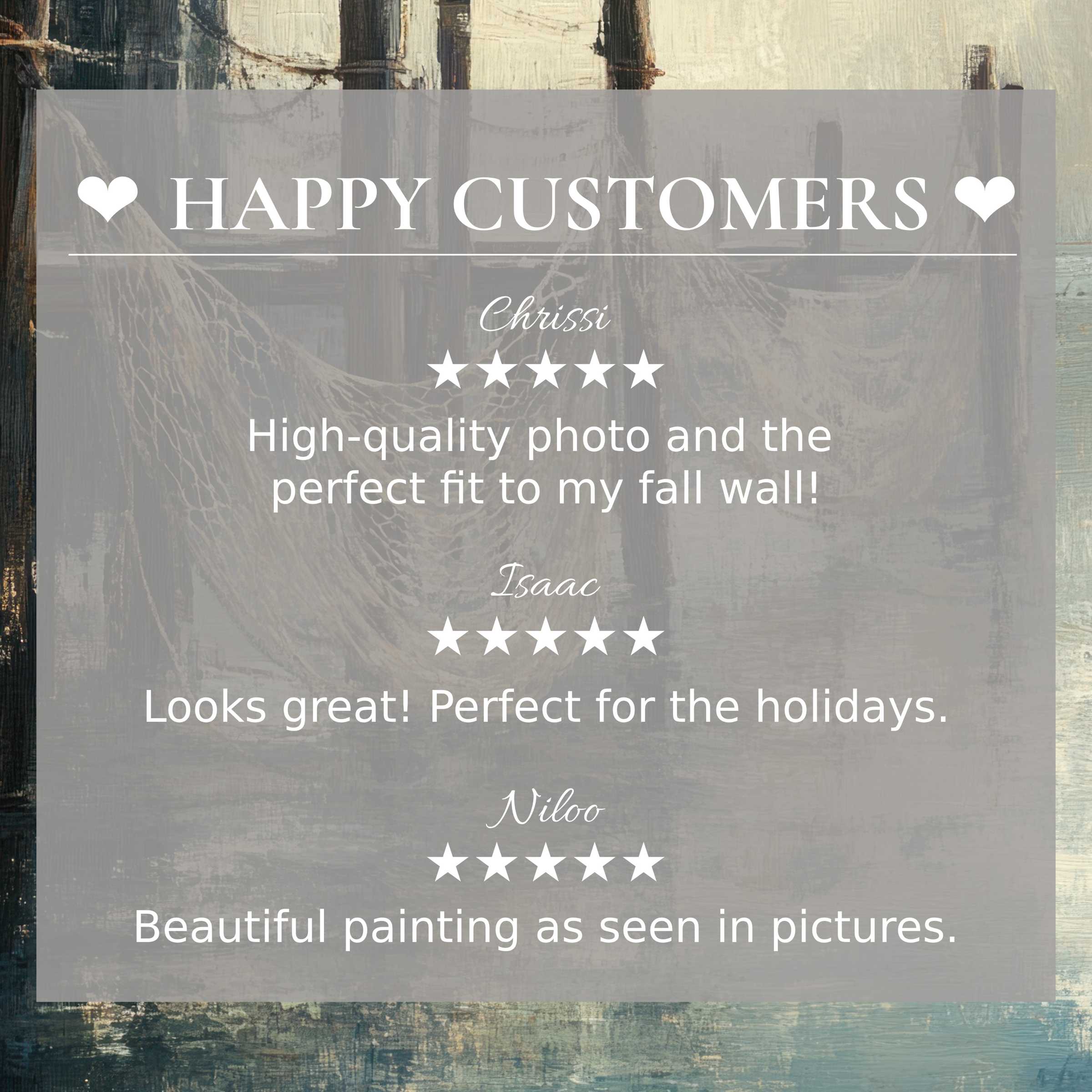 Coastal art for Frame TV with abstract muted tones, highlighting happy customer reviews and refined, trustworthy design