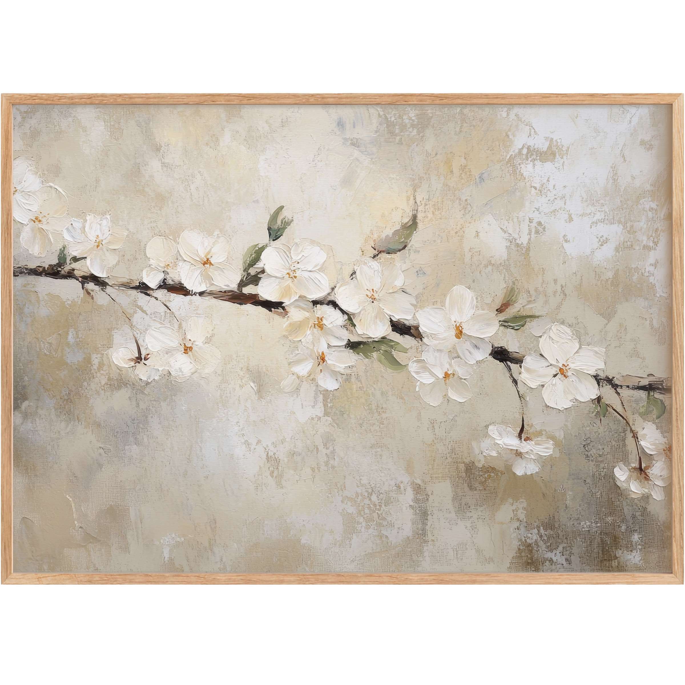 Elegant spring printable wall art featuring soft white blossoms on a textured taupe backdrop, evoking serene, refined calm