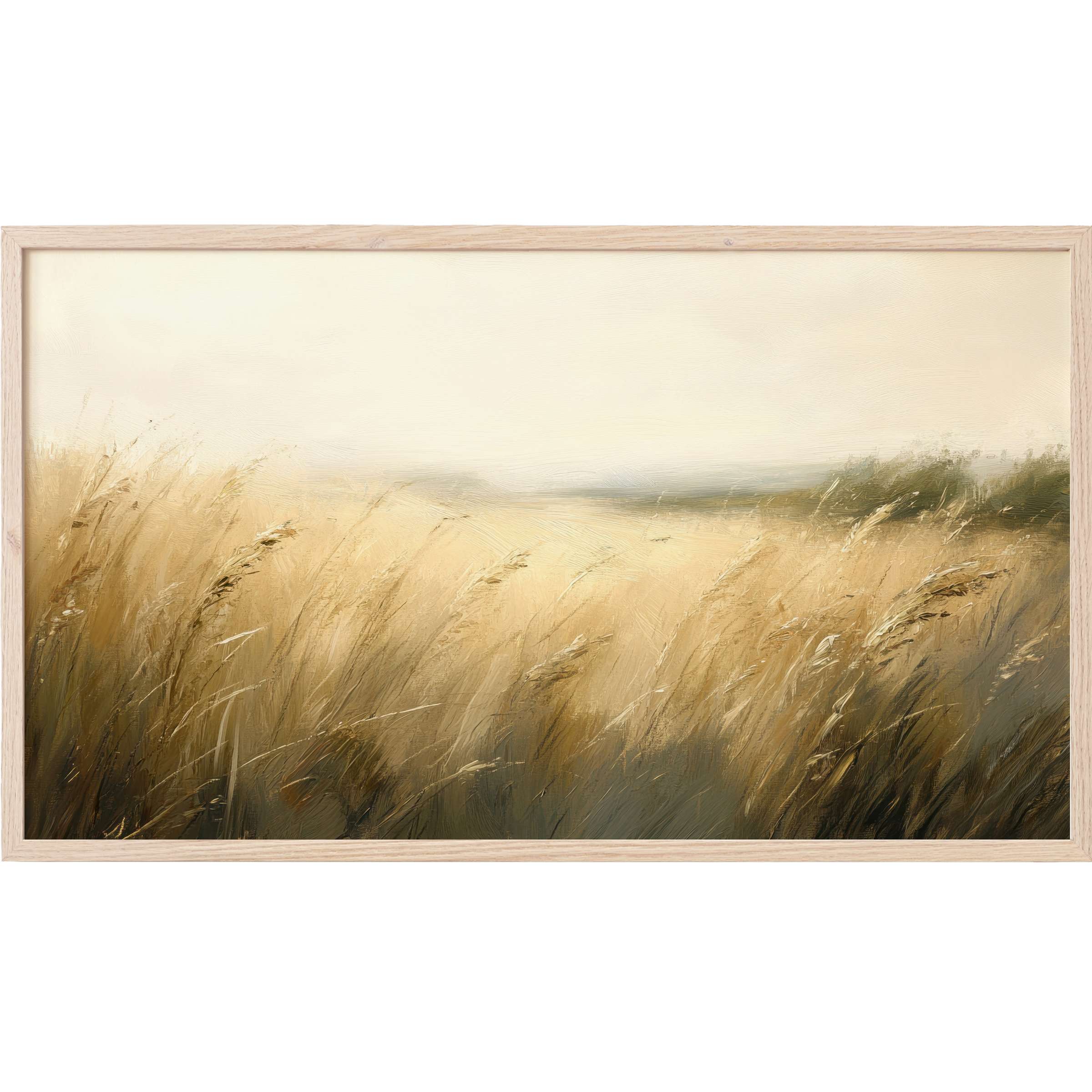 Soft golden fields sway under a serene beige sky in this elegant landscape Frame TV Art