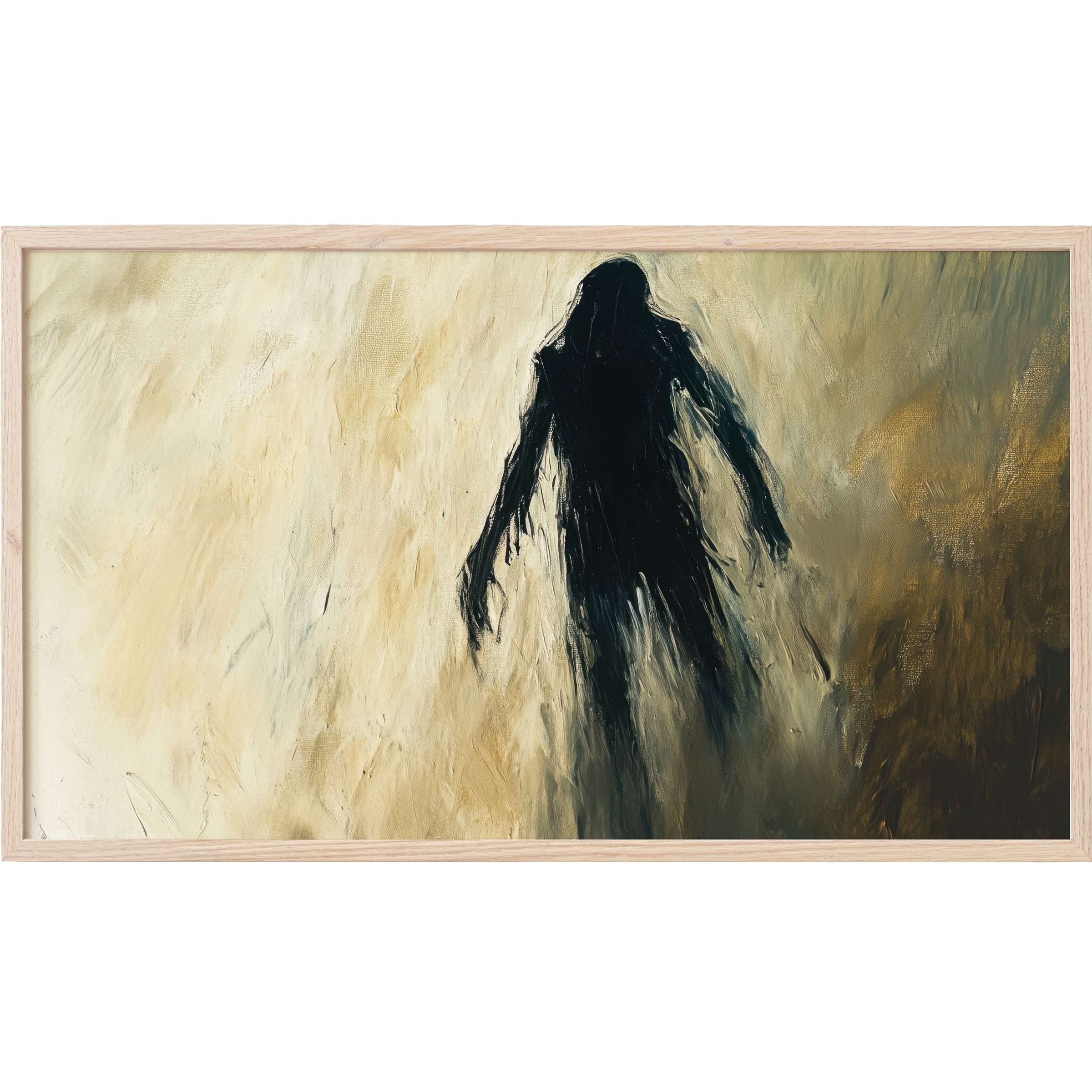 Halloween Frame TV Art with moody black silhouette against textured beige and gold abstract background