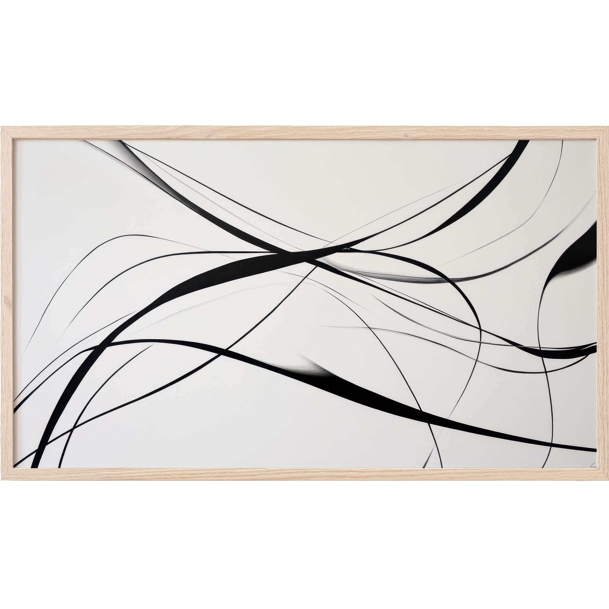 Elegant black and white curved lines in fluid motion evoke calm in this modern Frame TV Art piece