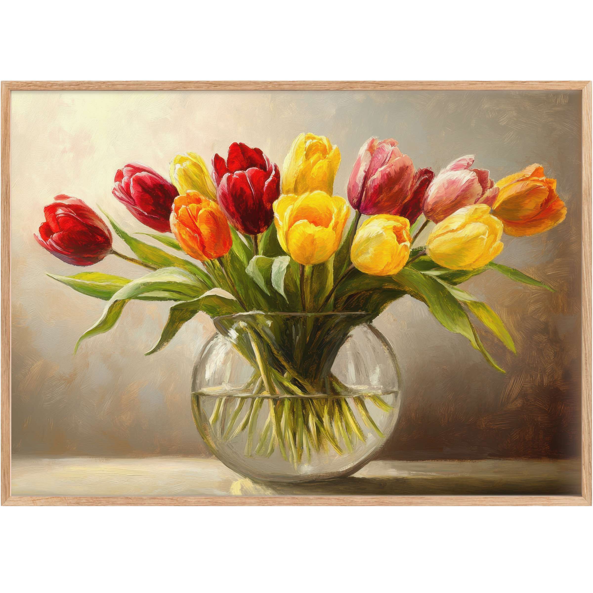 Vibrant floral printable wall art with rich reds, sunny yellows, and soft pinks, radiating warmth and timeless elegance