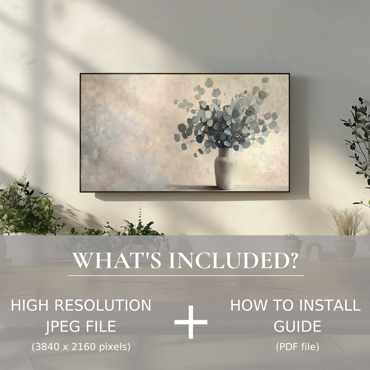 Elegant botanical digital TV art download enhances modern living spaces with effortless high-res and installation ease