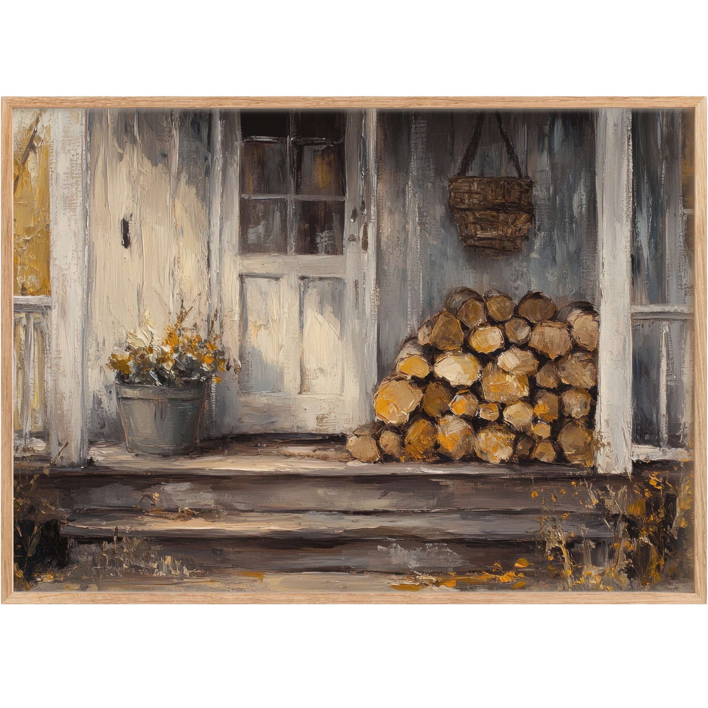Rustic charm radiates from this farmhouse printable wall art with warm ochres and soft grays, evoking cozy serenity and timeless comfort