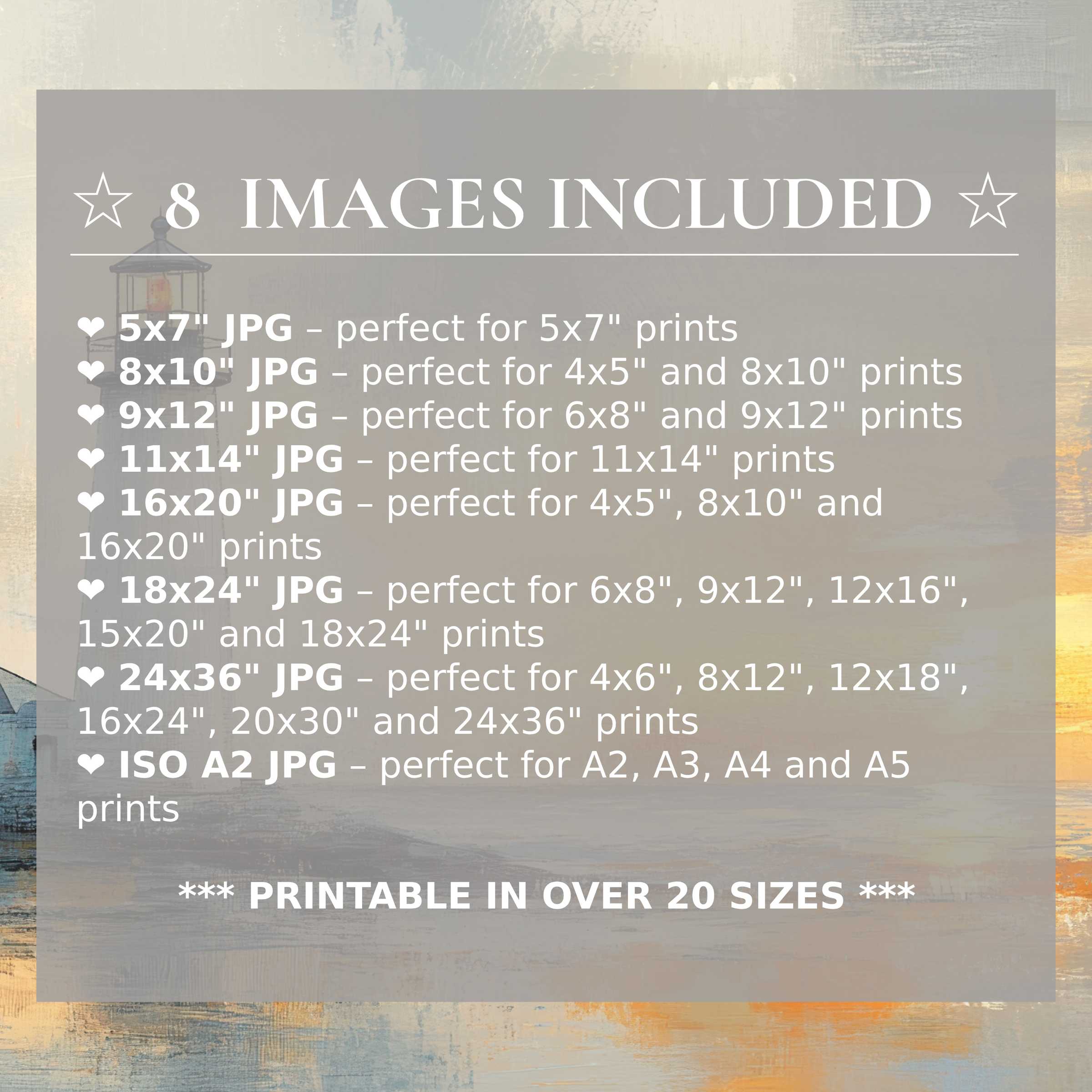 Coastal digital print in serene blues and warm golds, evoking calm luxury; includes 8 high-res sizes for versatile modern décor