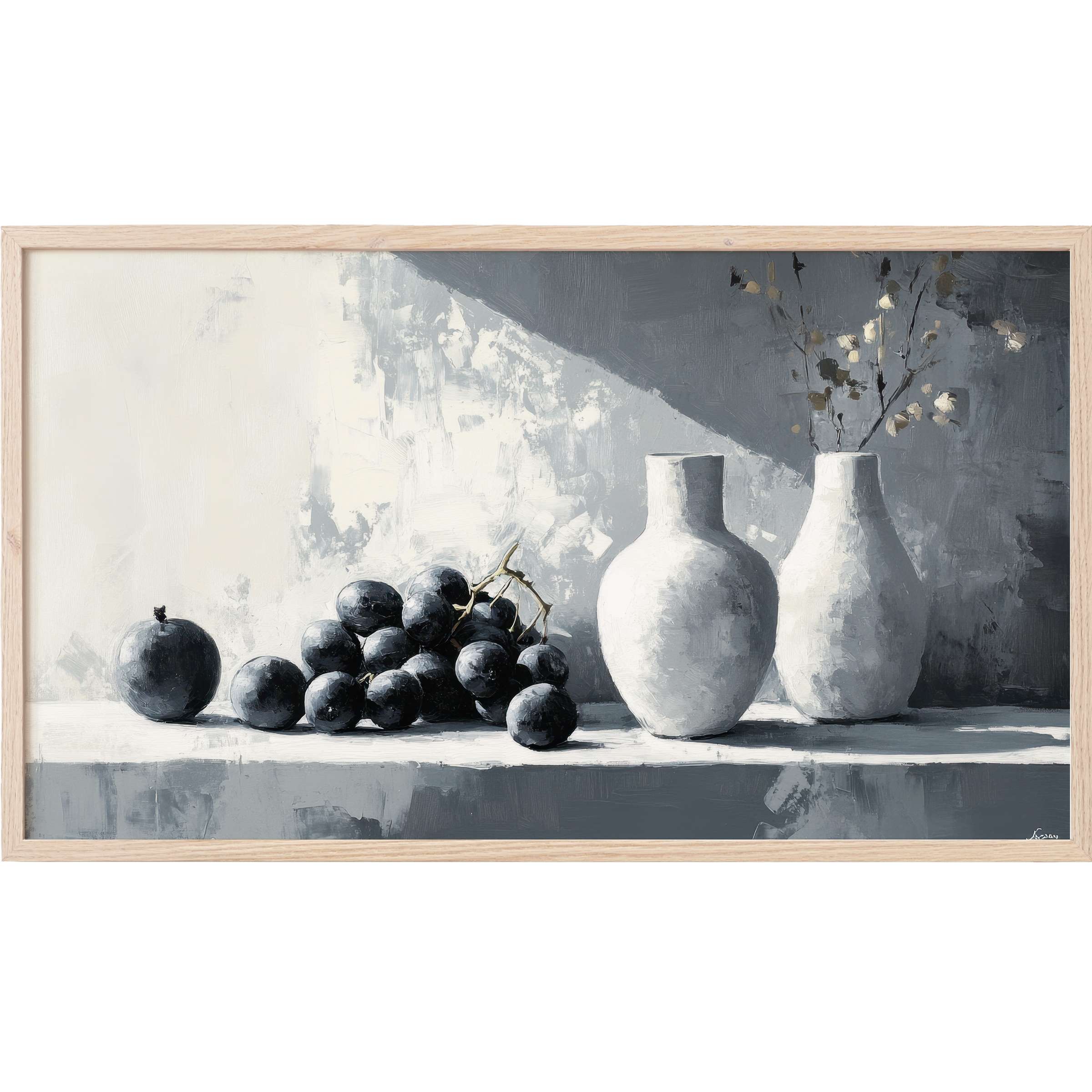 Elegant still life with muted grays, whites, and soft shadows, perfect as neutral Frame TV Art for modern spaces