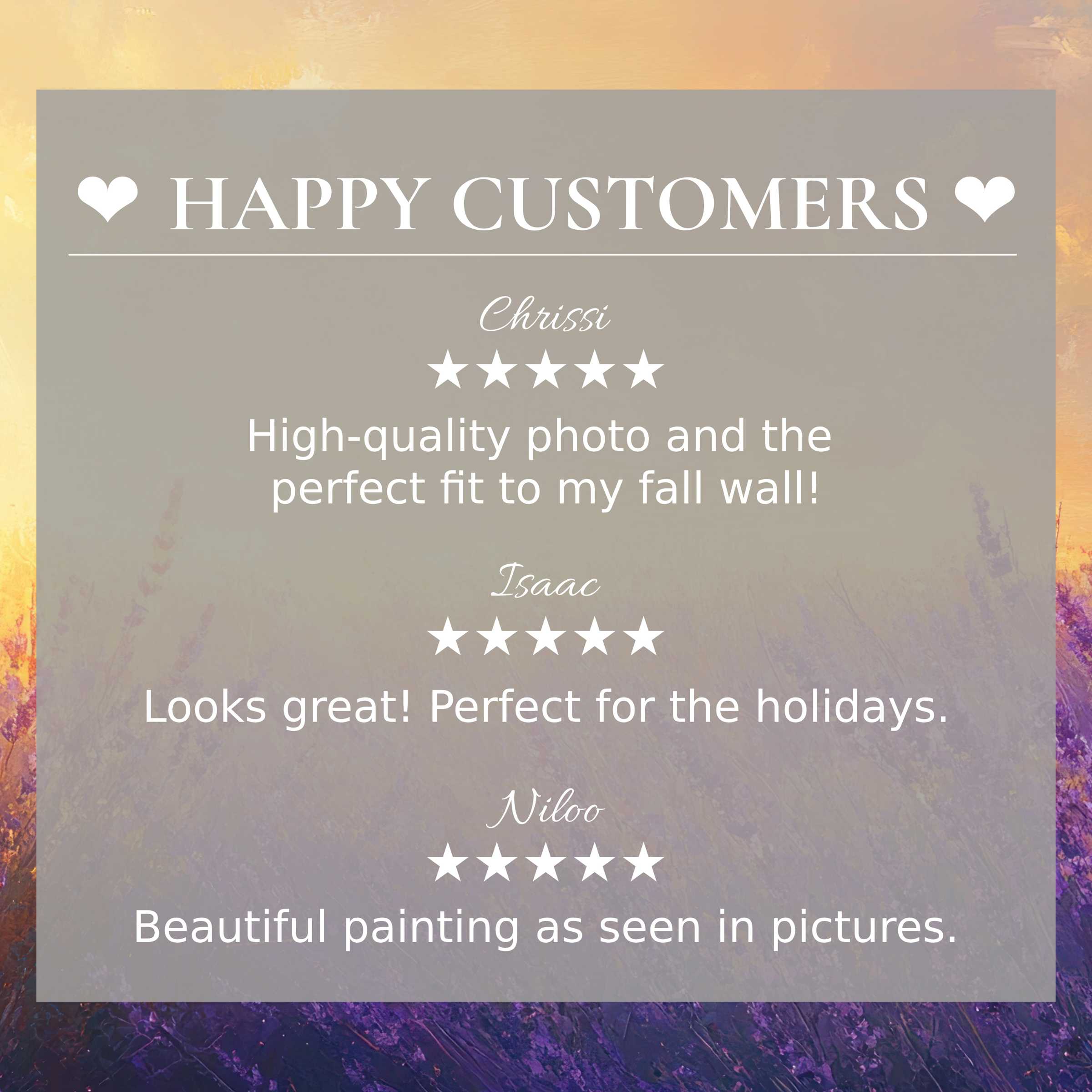 Happy customer reviews highlight trust in summer art for Frame TV with elegant abstract sunset hues backdrop