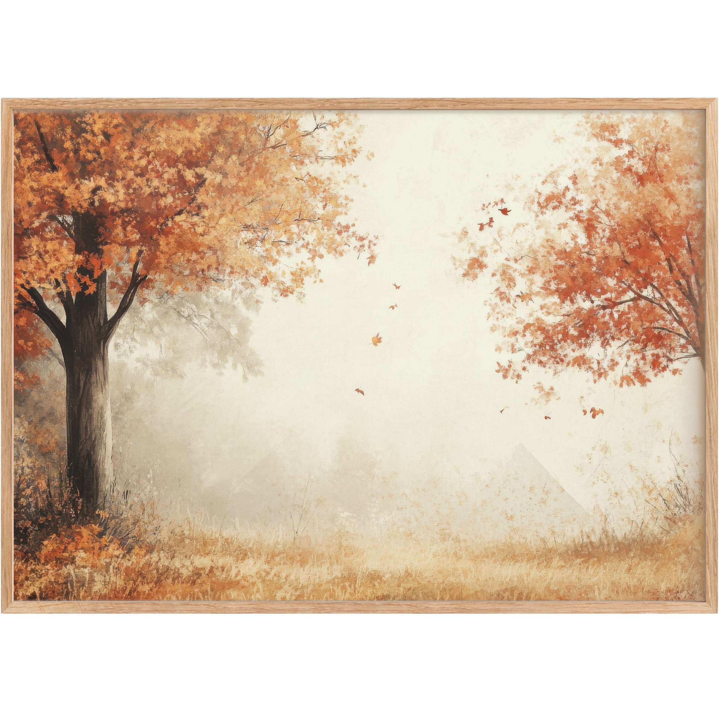 Graceful fall printable wall art featuring warm amber and burnt orange leaves, evoking a serene, inviting autumnal glow