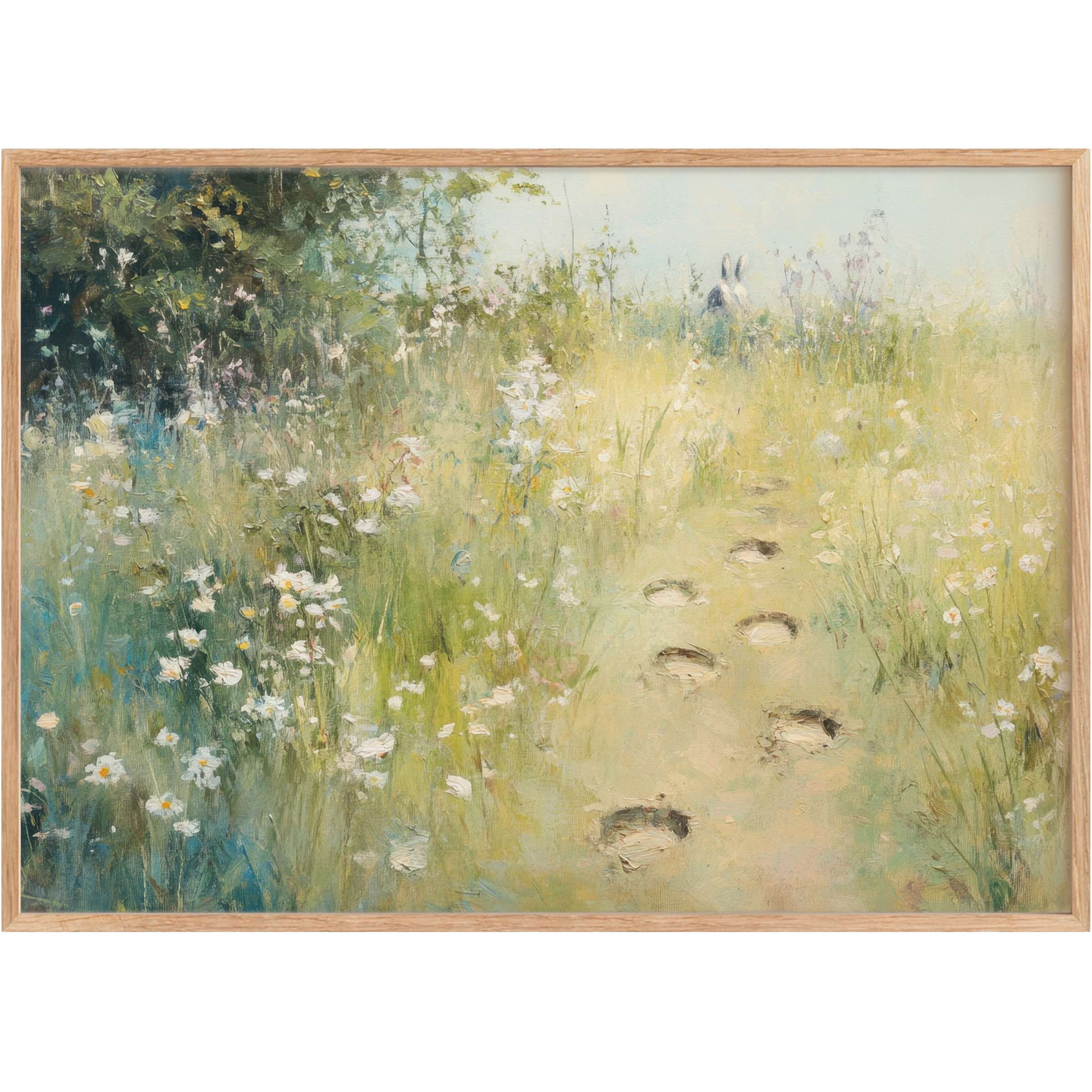 Ethereal easter printable wall art with soft pastels and delicate wildflowers, evoking a serene, sunlit spring meadow