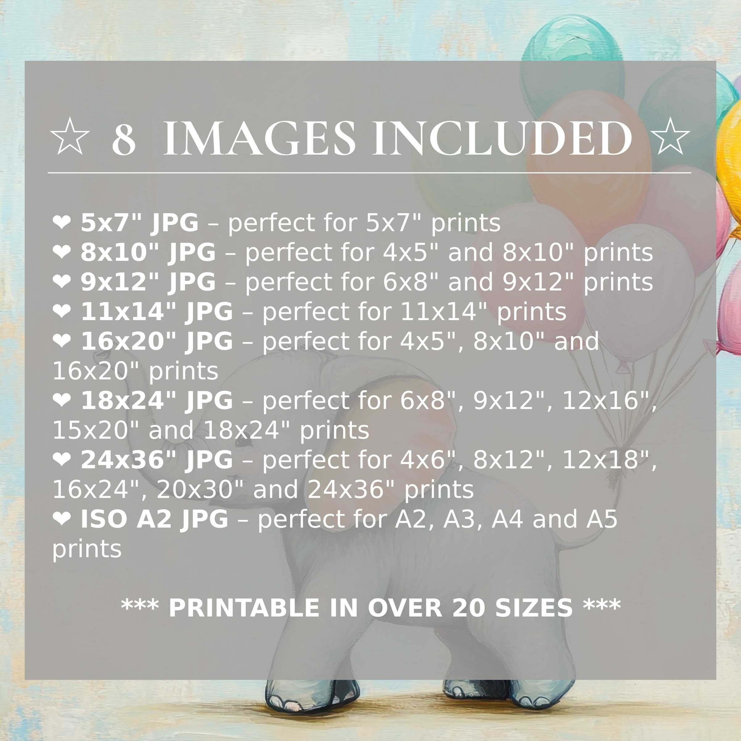 Radiant nursery digital print in soft blues and pastel balloons, elevating modern interiors with style and included 8 high-quality sizes