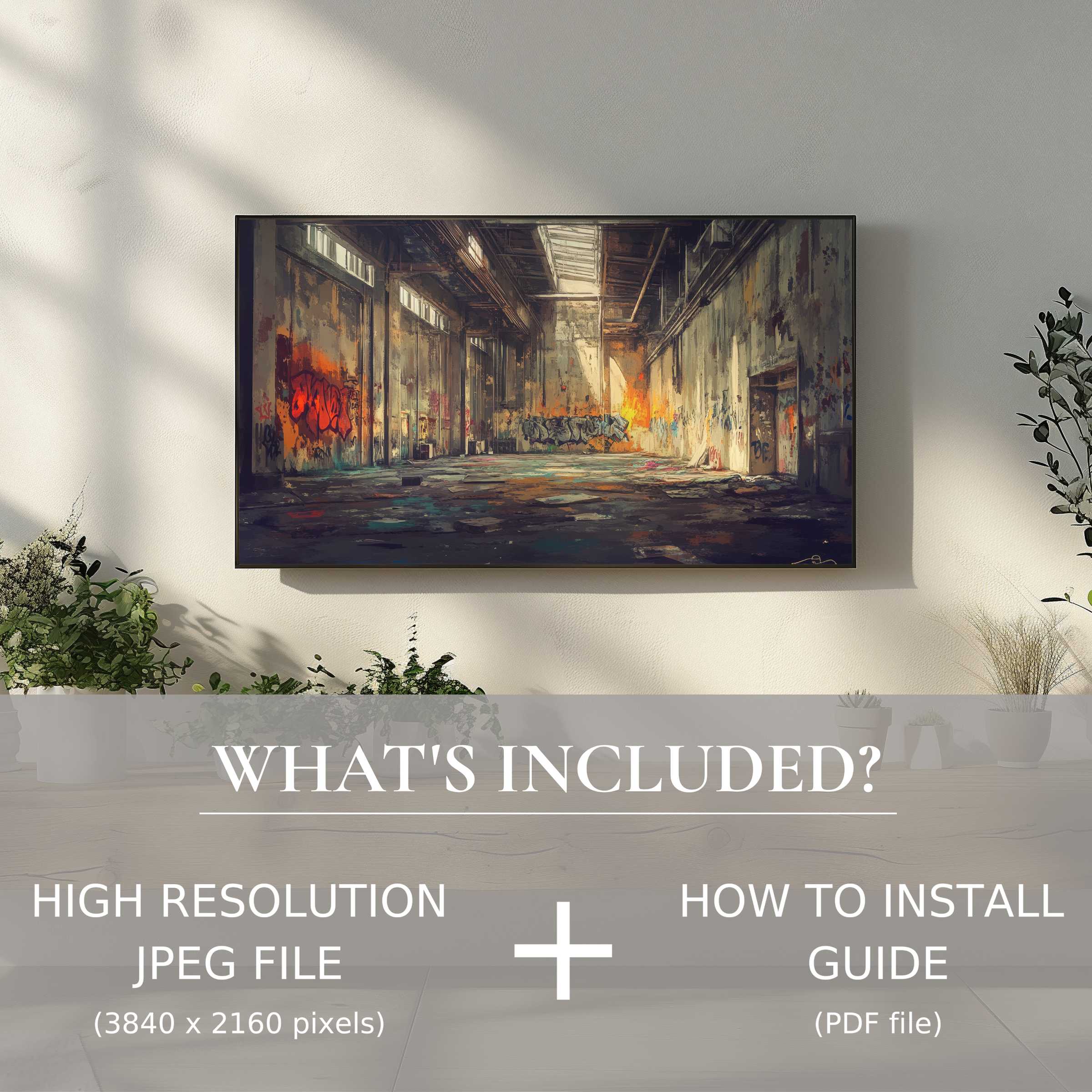 Urban digital TV art download enhances modern living spaces with easy-to-use high-res files and sleek installation