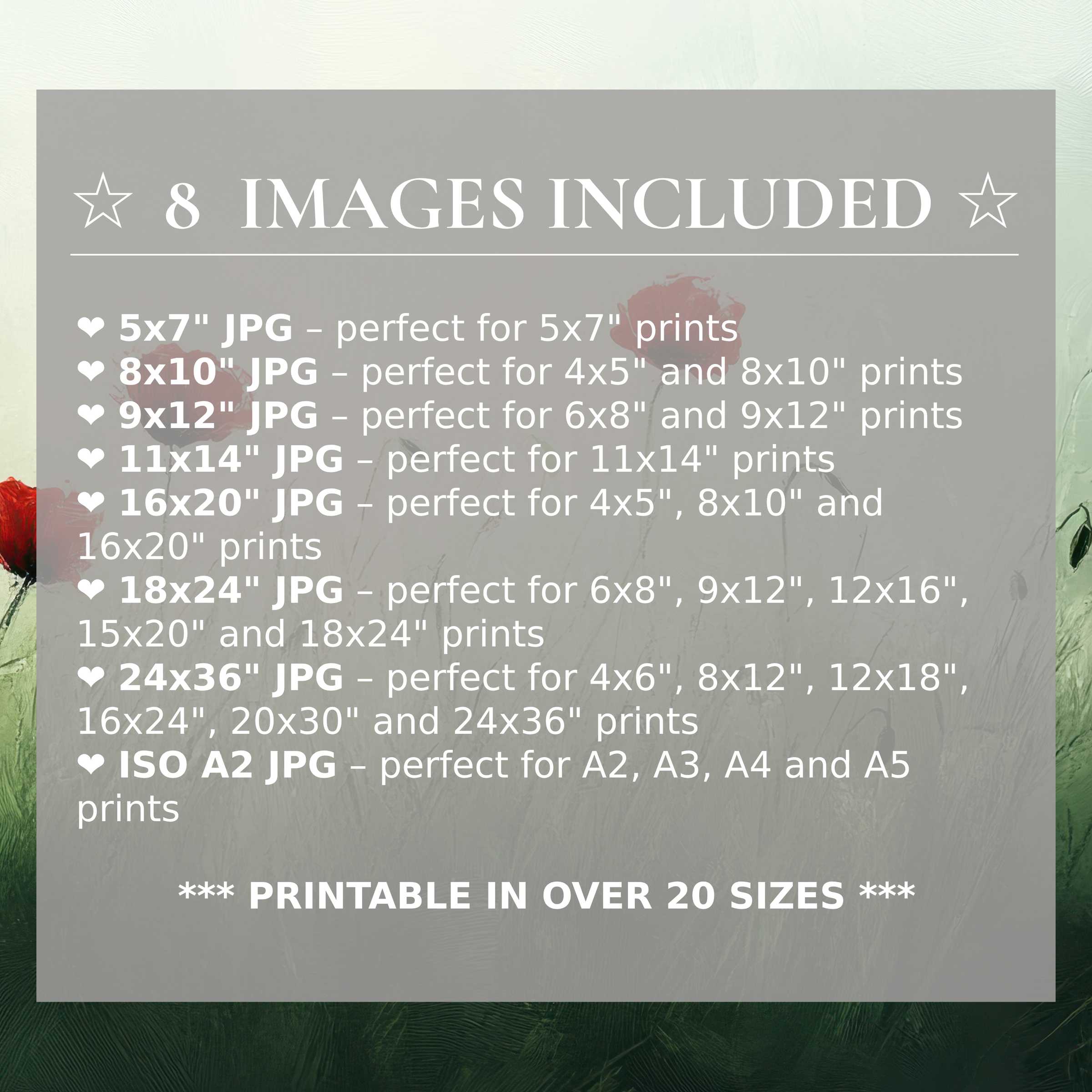 Radiant spring digital print in lush greens and soft reds, elevating modern interiors with style; includes 8 high-quality sizes