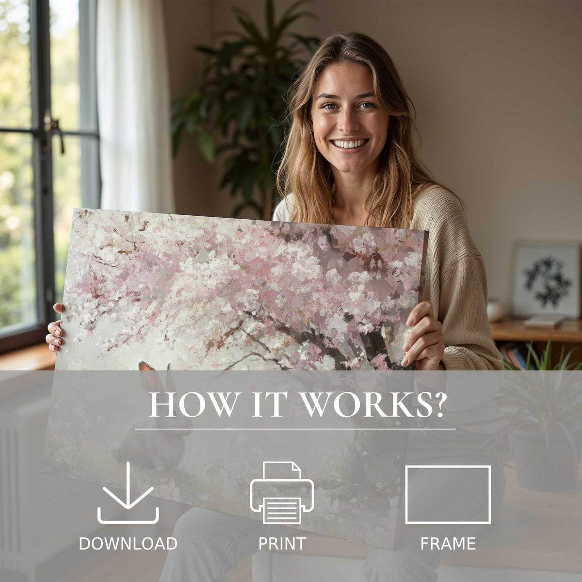 Bright Easter digital art print radiates gentle joy as it transforms a modern, serene home with effortless elegance and heartfelt connection