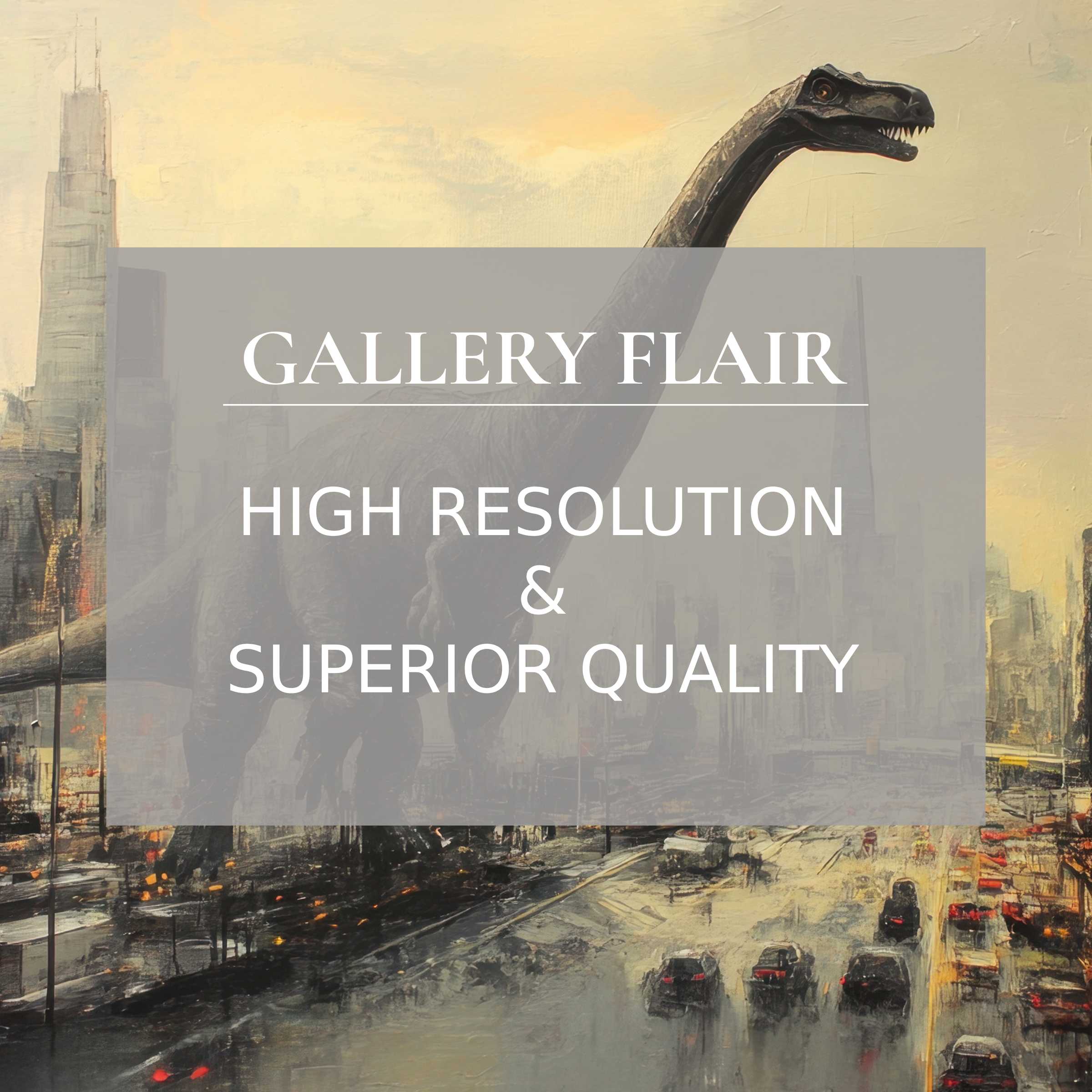 Street art printable art capturing a bold, cinematic cityscape with a majestic dinosaur, enhancing modern spaces with rich detail and dynamic ambiance