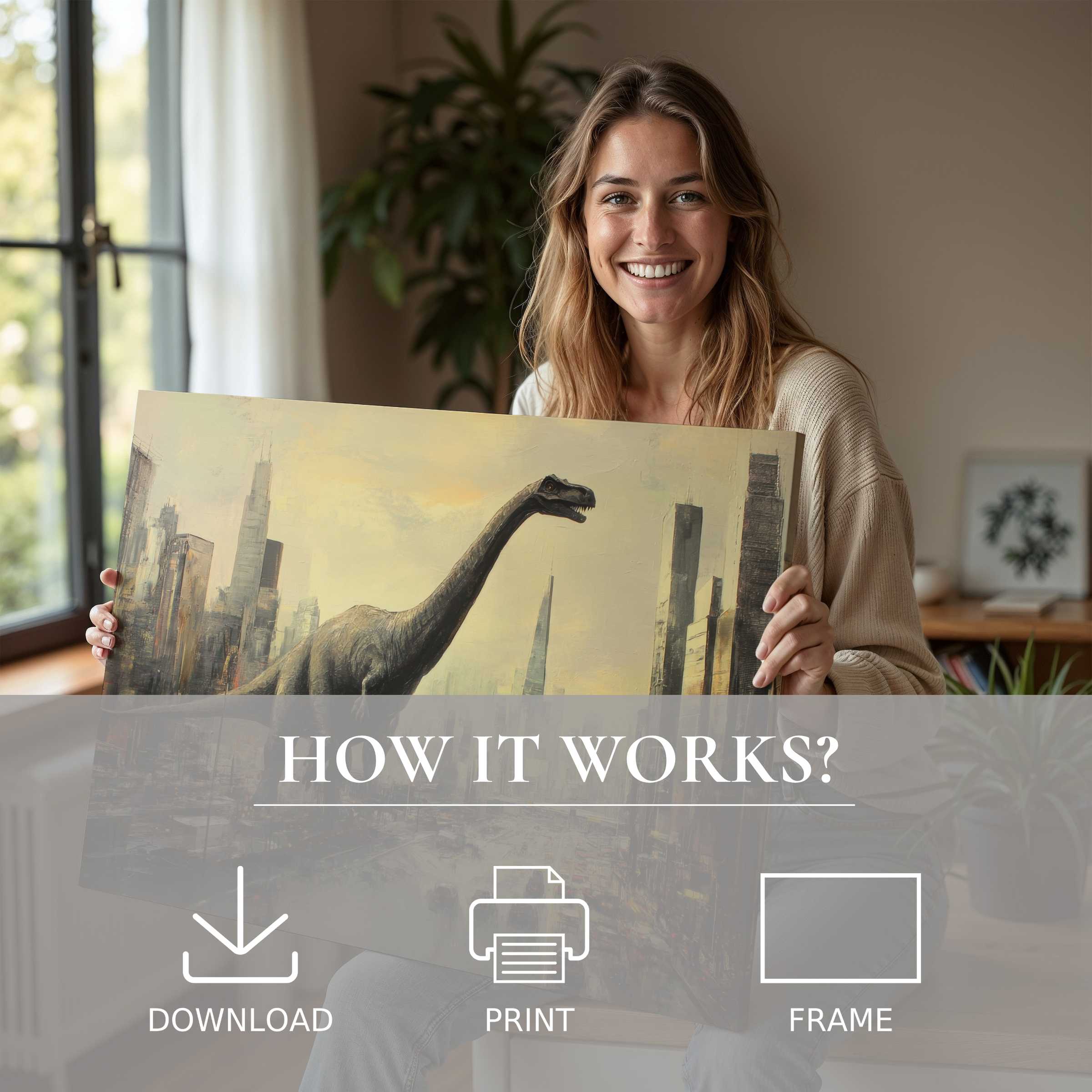 Contemporary street art digital art print inspiring joy and connection, elevating serene living spaces with effortless style